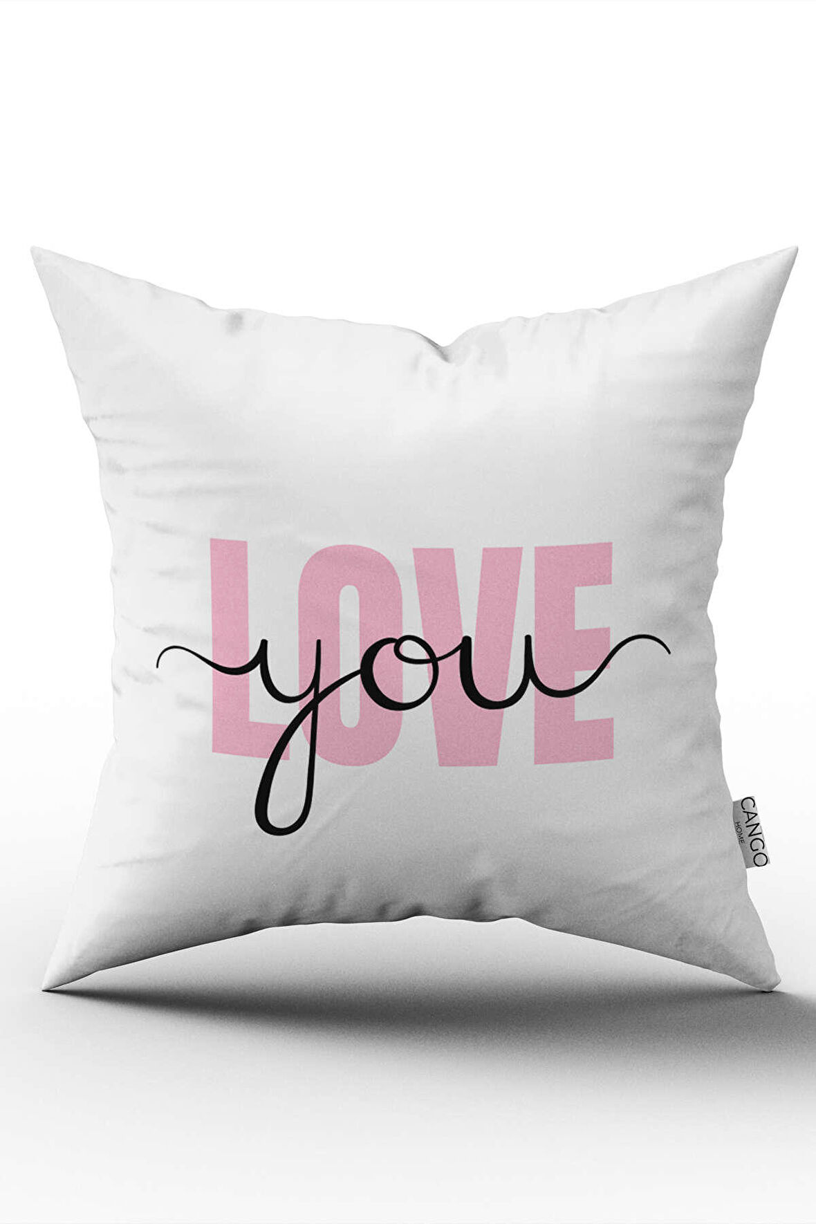 Çift Taraflı Beyaz Pembe Modern Love You Dijital Baskılı Kırlent Kılıfı - CGH338-CT