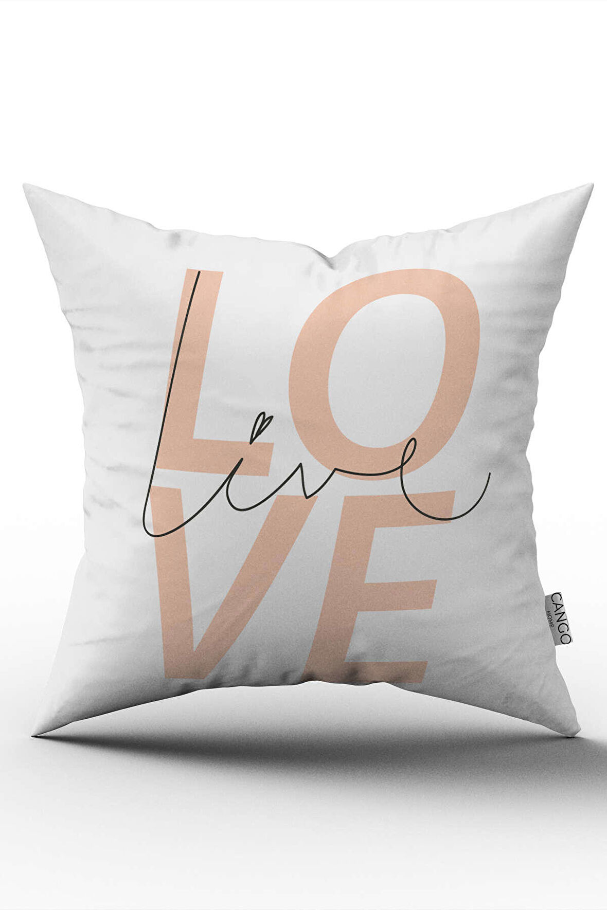 Çift Taraflı Beyaz Pembe Modern Live Love Dijital Baskılı Kırlent Kılıfı - CGH329-CT