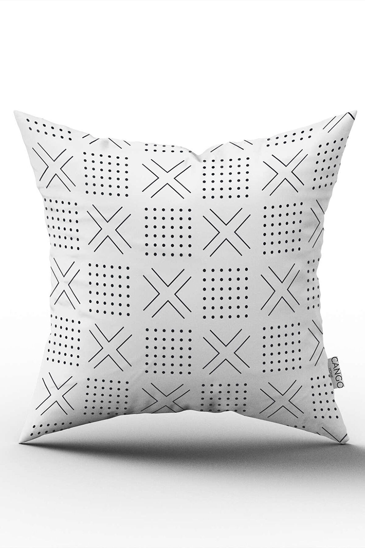 Çift Taraflı Beyaz Siyah Geometrik Dijital Baskılı Kırlent Kılıfı - - CGH316-CT