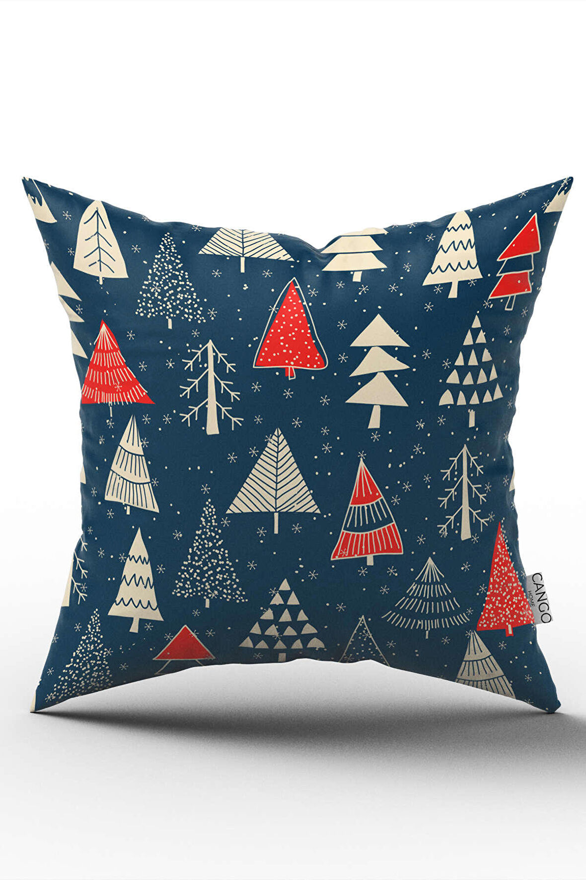 Çift Taraflı Kırmızı Lacivert Yılbaşı Temalı Dijital Baskılı Kırlent Yastık Kılıfı - CGH295-CT