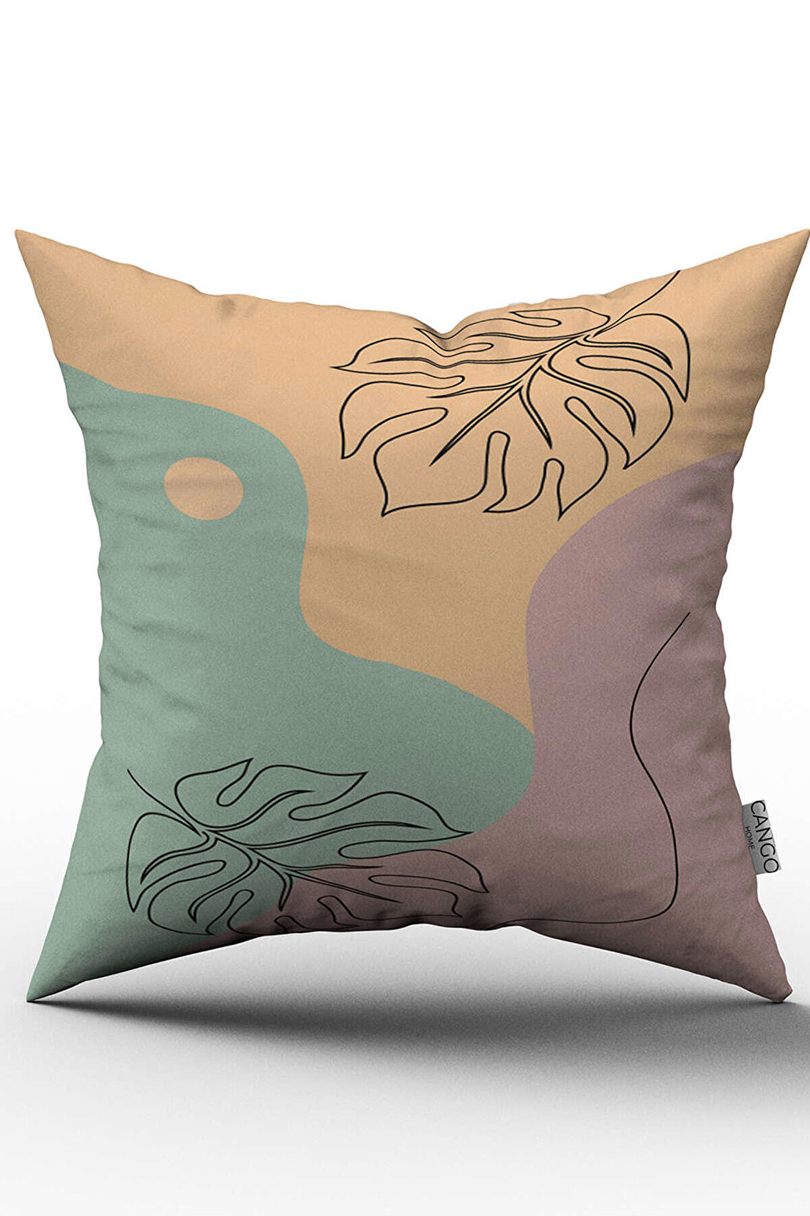 Çift Taraflı Sarı Yeşil Soyut Modern Yaprak Desenli Dekoratif Kırent Kılıfı - CGH288-CT