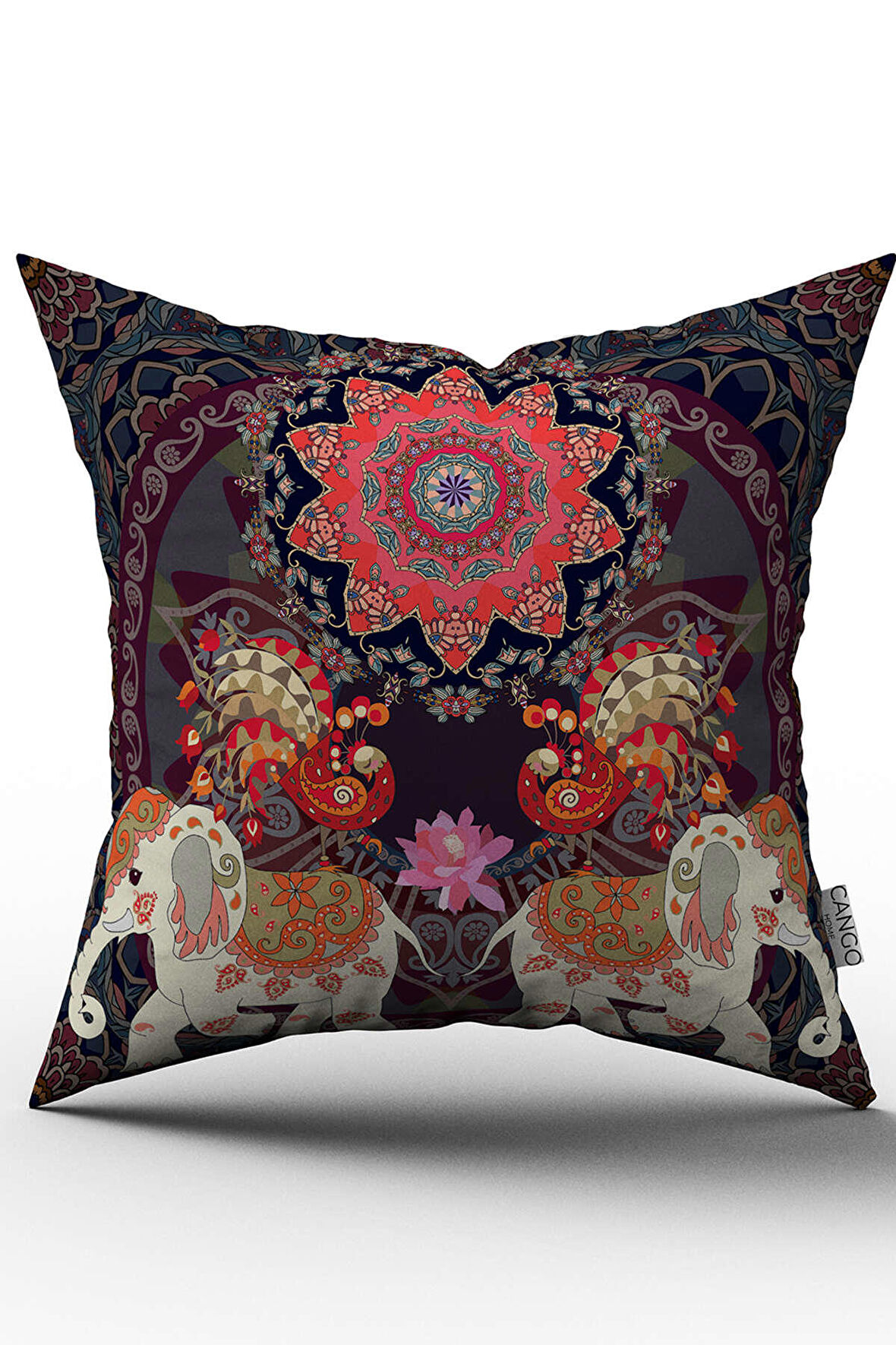 Çift Taraflı Kırmızı Turuncu Şans ve Bereket Fili Etnik Kırent Kılıfı - CGH283-CT