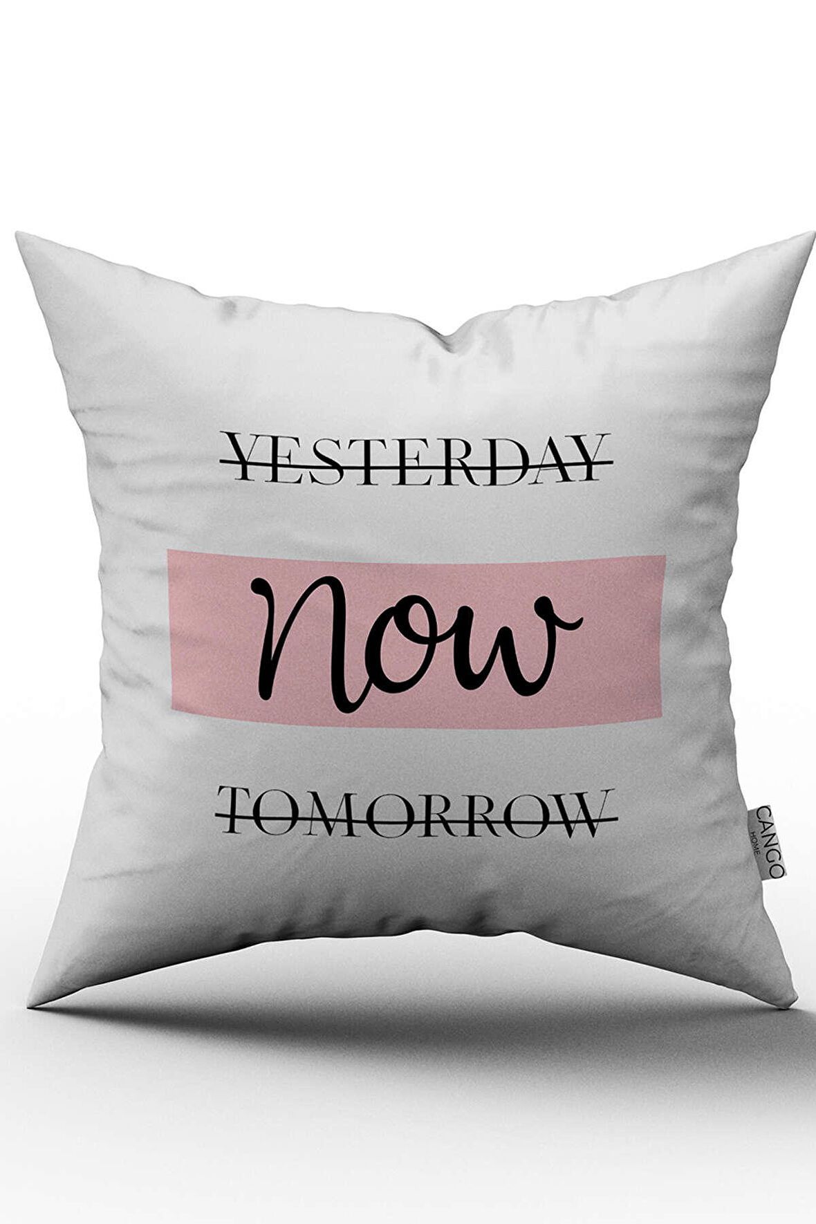 Çift Taraflı Beyaz Siyah Modern Yesterday Now Tomorrow Yazılı Dekoratif Kırent Kılıfı - CGH281-CT