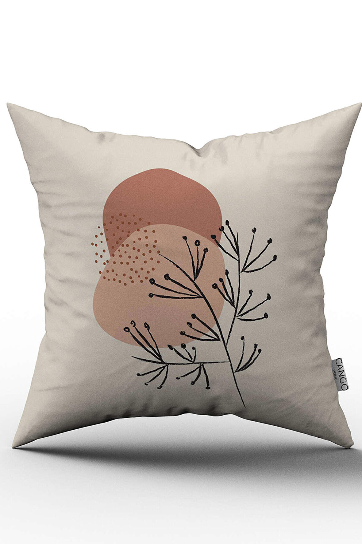 Çift Taraflı Pembe Krem Modern Soyut Çiçekli Dekoratif Kırent Kılıfı - CGH276-CT