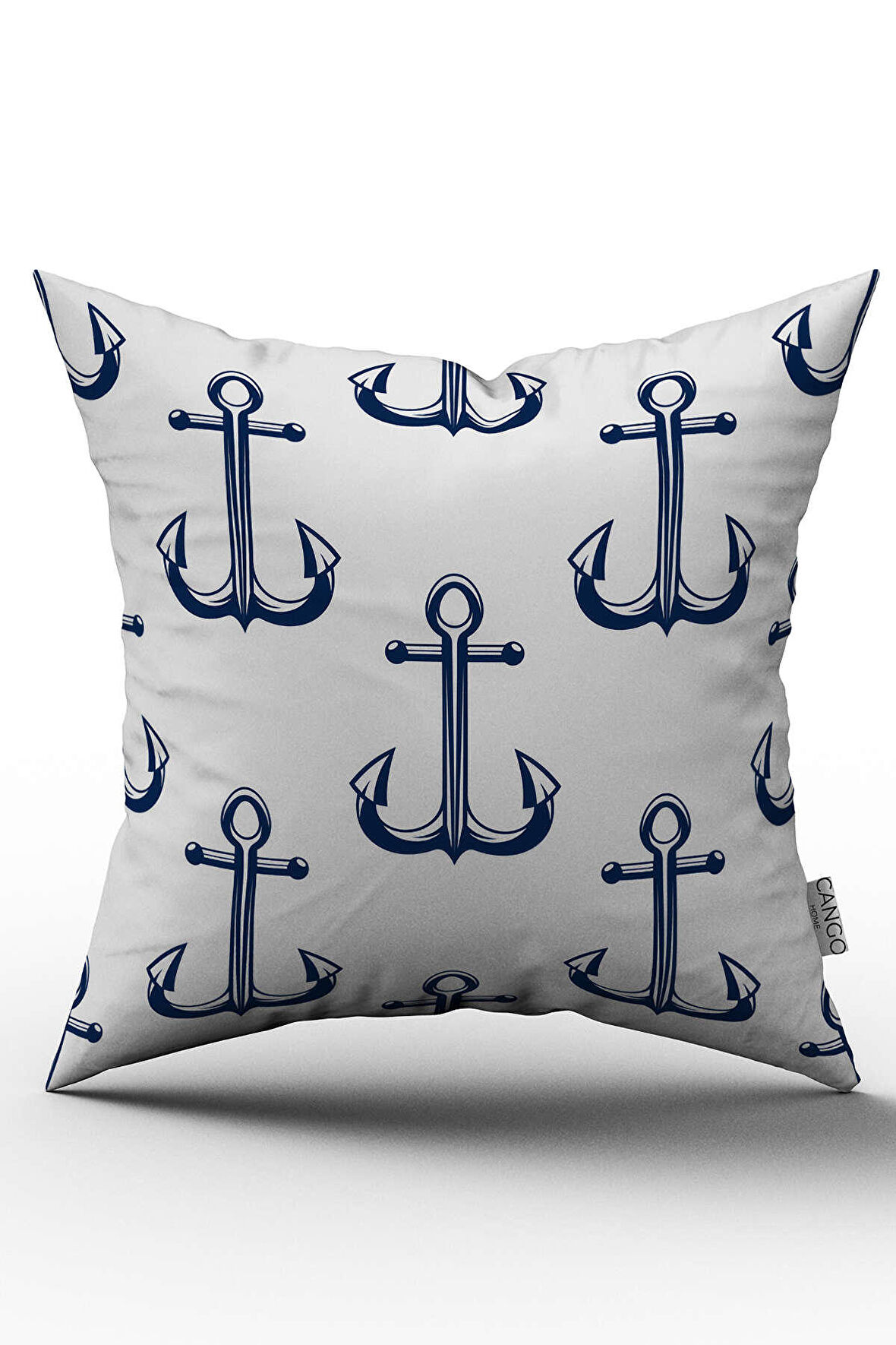 Çift Taraflı Beyaz Lacivert Çapa Desenli Kırlent Yastık Kılıfı - CGH270-CT