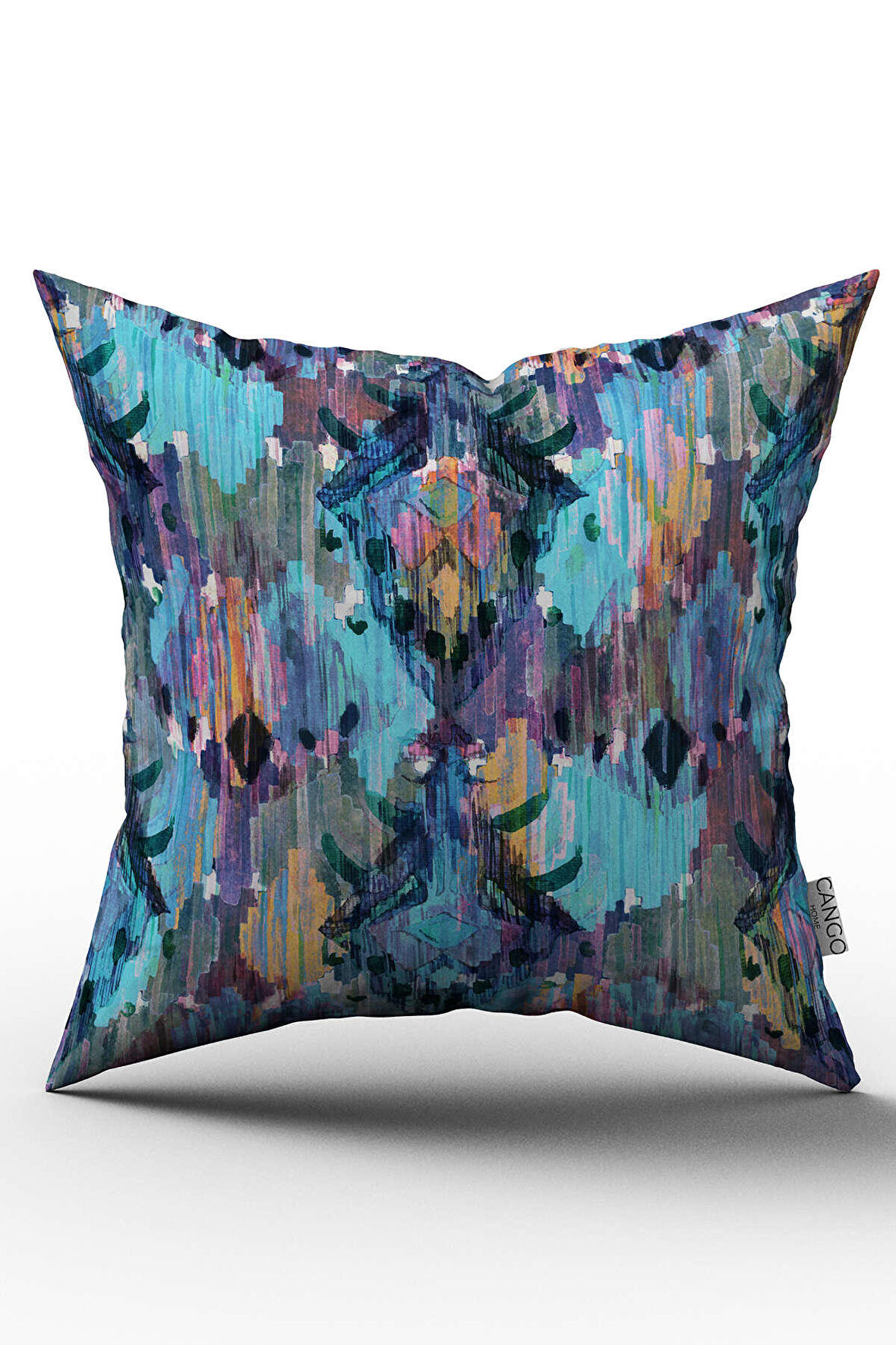 Çift Taraflı Mavi Sarı Etnik Desenli Kırlent Yastık Kılıfı - CGH266-CT