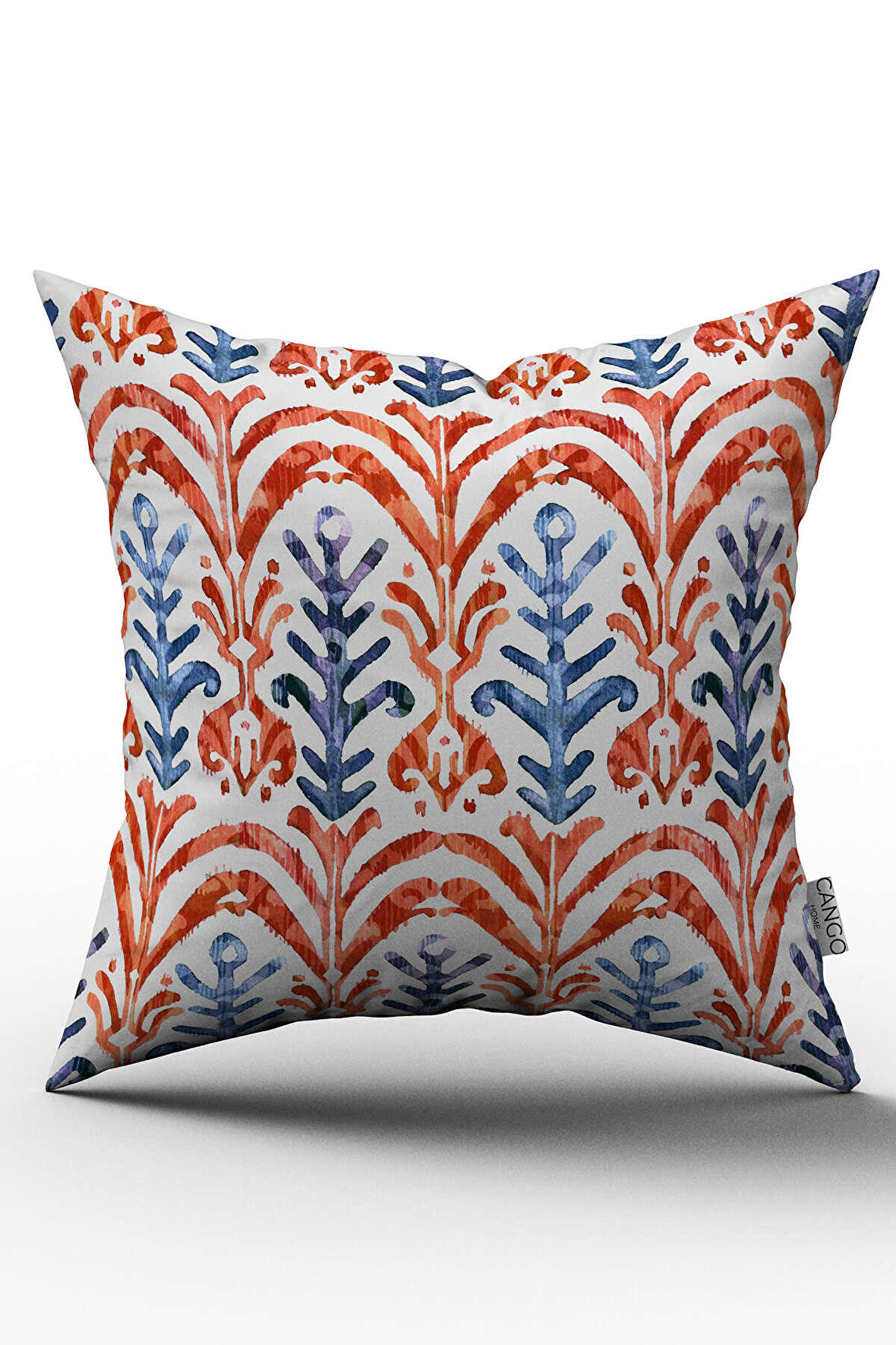 Çift Taraflı Kırmızı Mavi Etnik Desenli Kırlent Yastık Kılıfı - CGH253-CT