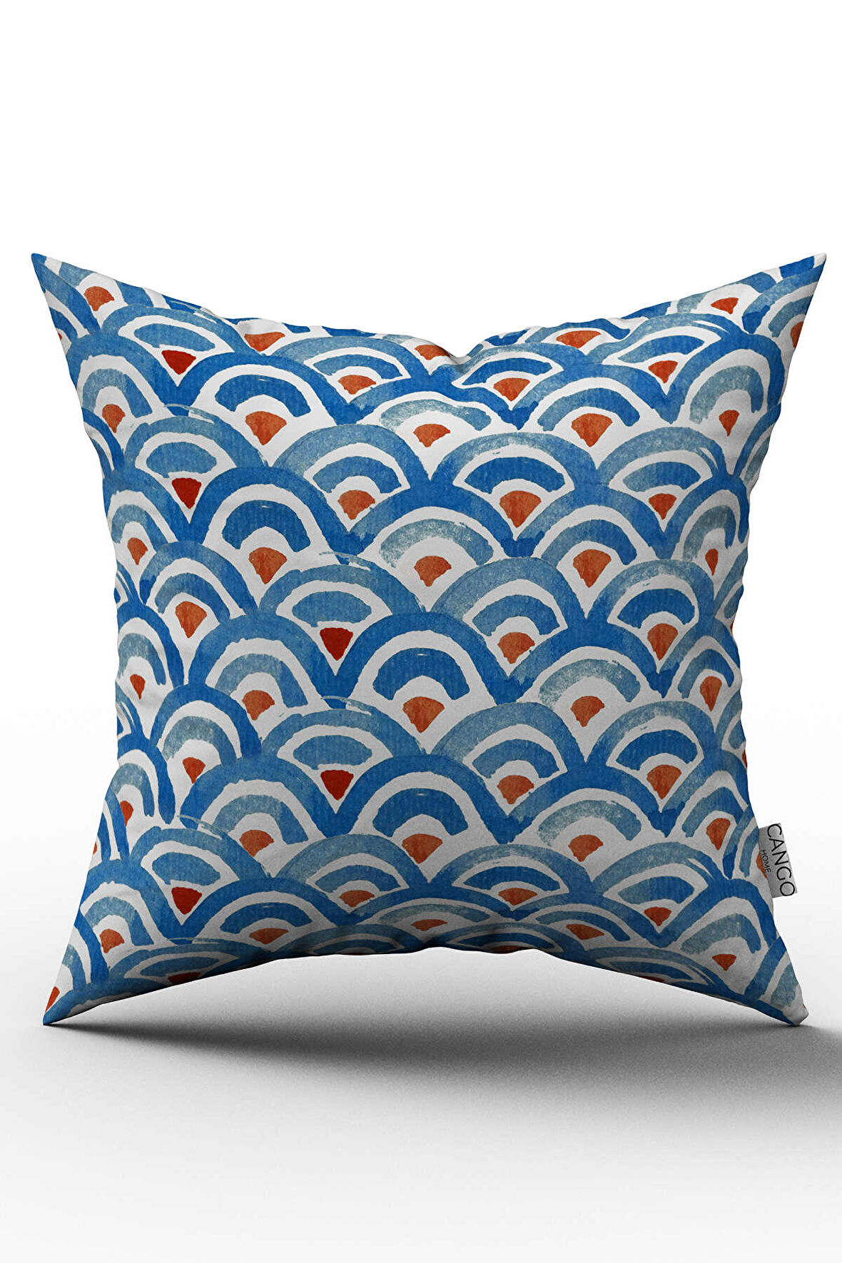 Çift Taraflı Mavi Kırmızı Etnik Desenli Kırlent Yastık Kılıfı - CGH252-CT