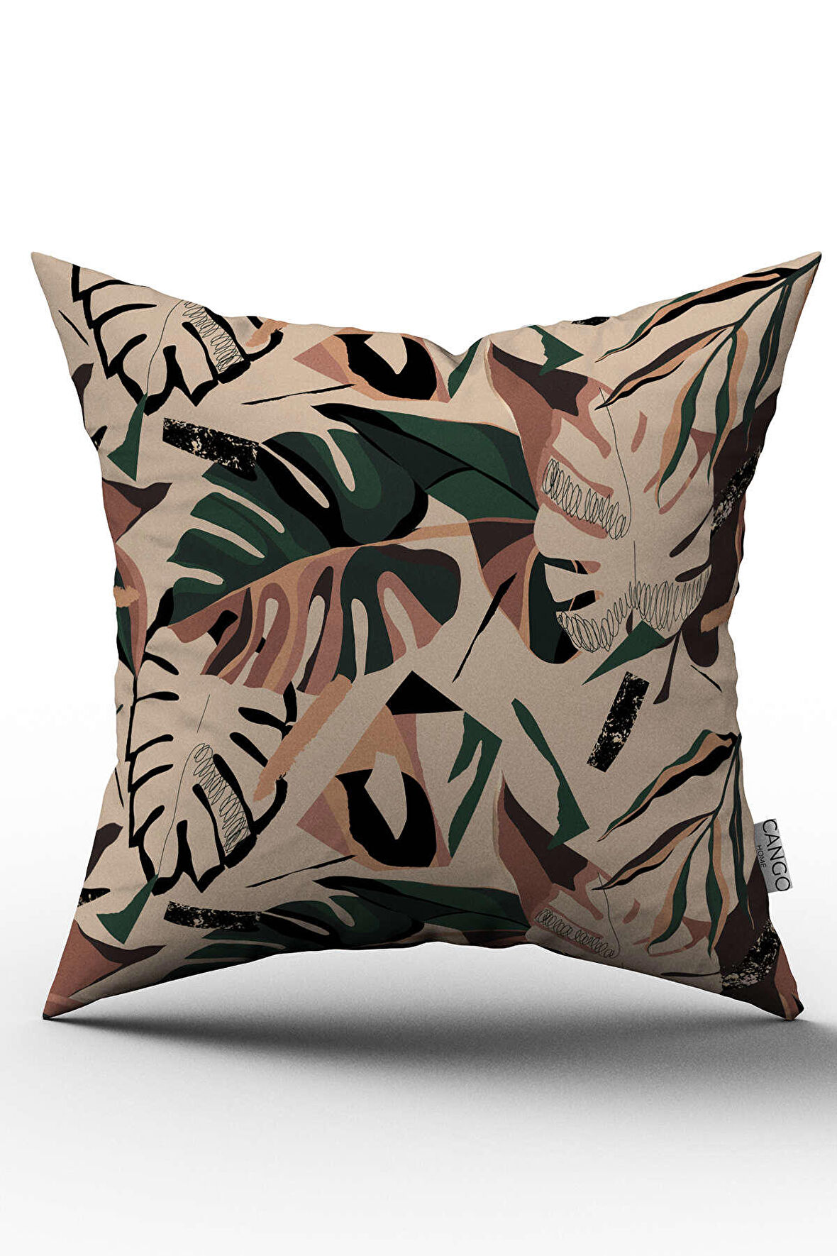Çift Taraflı Kahverengi Yeşil Tropikal Kırlent Yastık Kılıfı - CGH251-CT