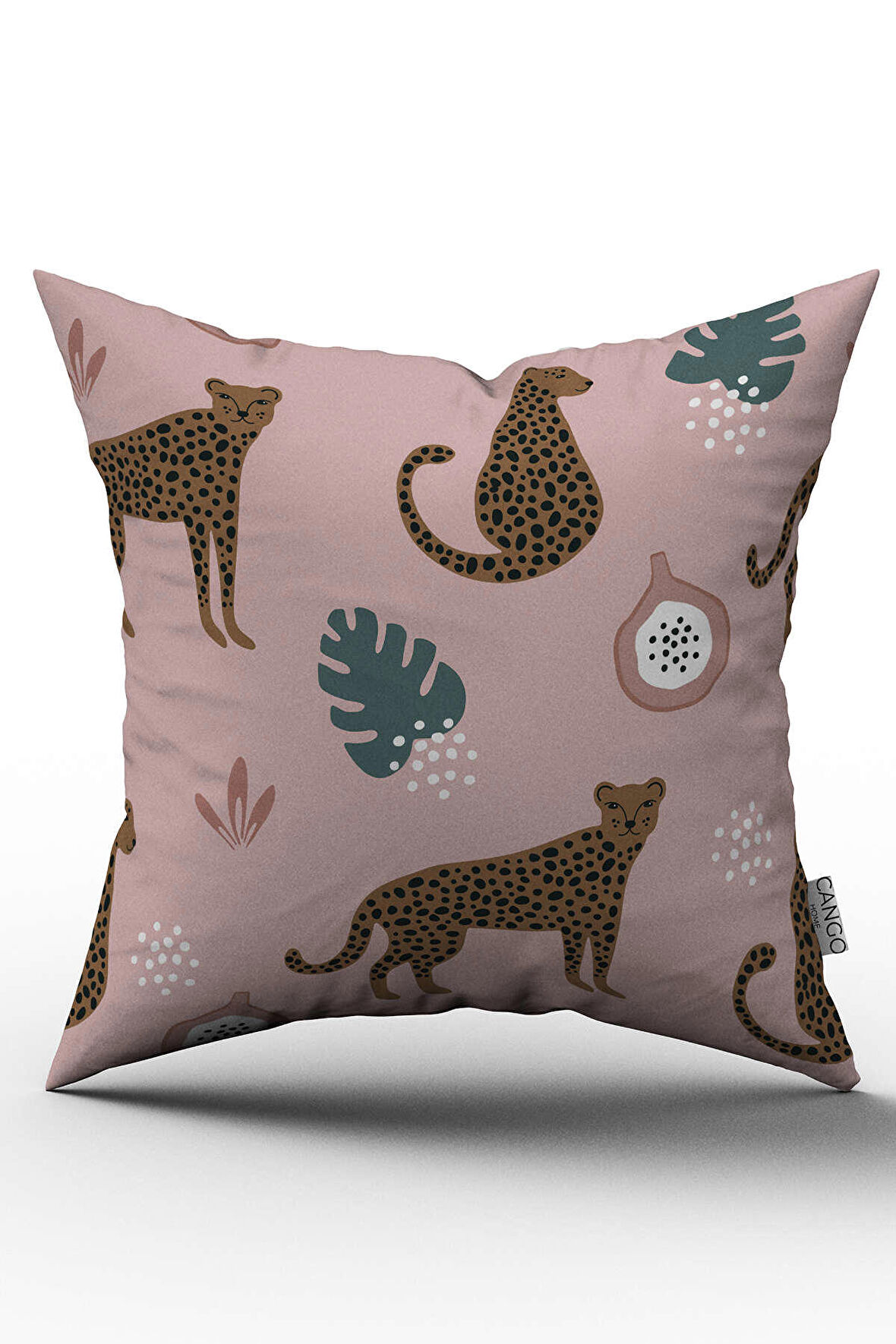 Çift Taraflı Pembe Kahverengi Tropikal Kaplan Figürlü Kırlent Yastık Kılıfı - CGH249-CT