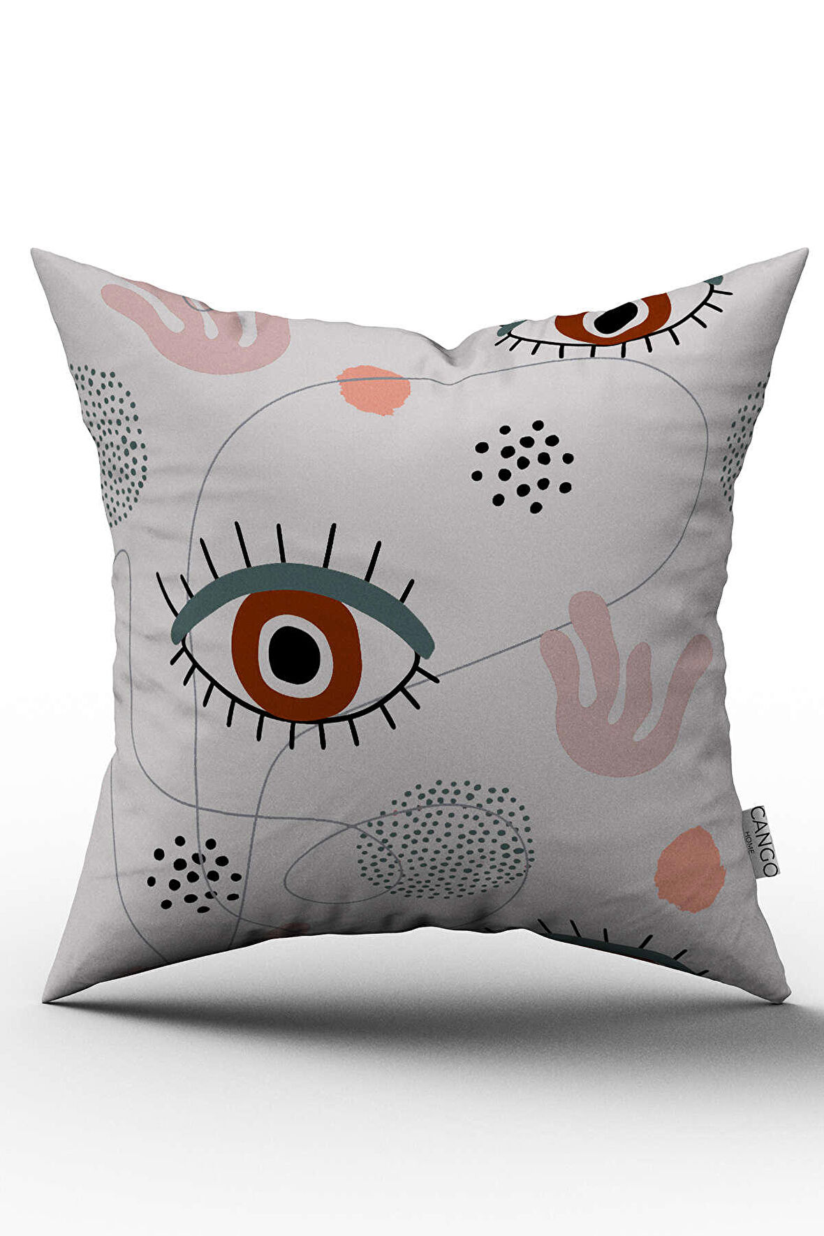 Çift Taraflı Gri Pembe Modern Göz Desenli Kırlent Yastık Kılıfı - CGH248-CT