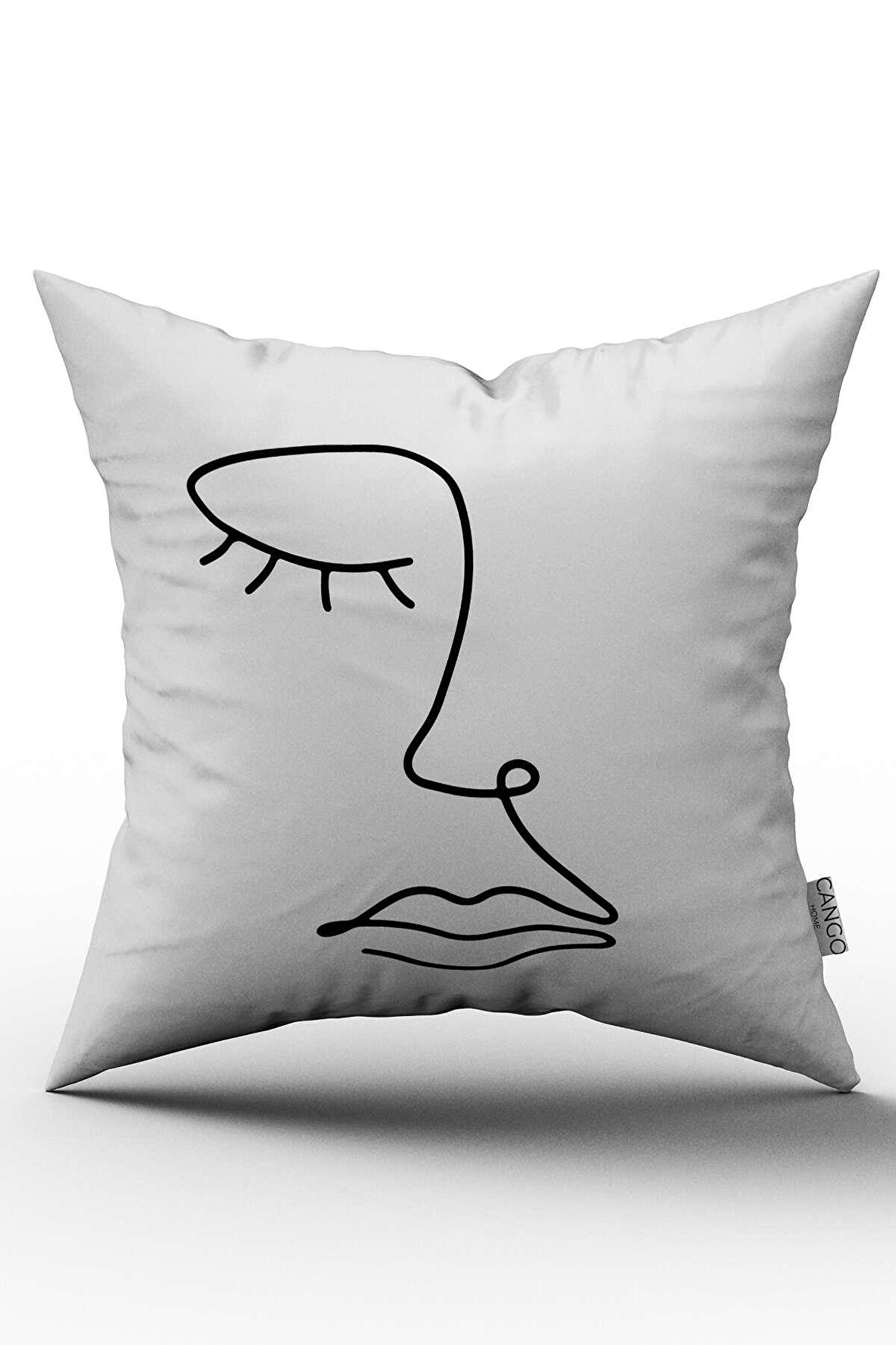 Çift Taraflı Beyaz Siyah Modern Figürlü Kırlent Yastık Kılıfı - CGH244-CT