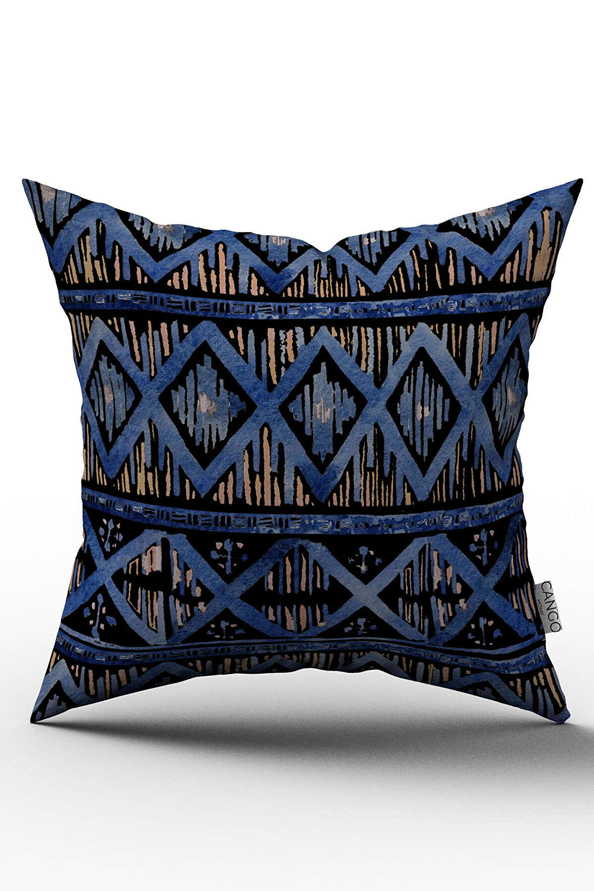 Çift Taraflı Sari Mavi Etnik Desenli Kırlent Yastık Kılıfı - CGH238-CT