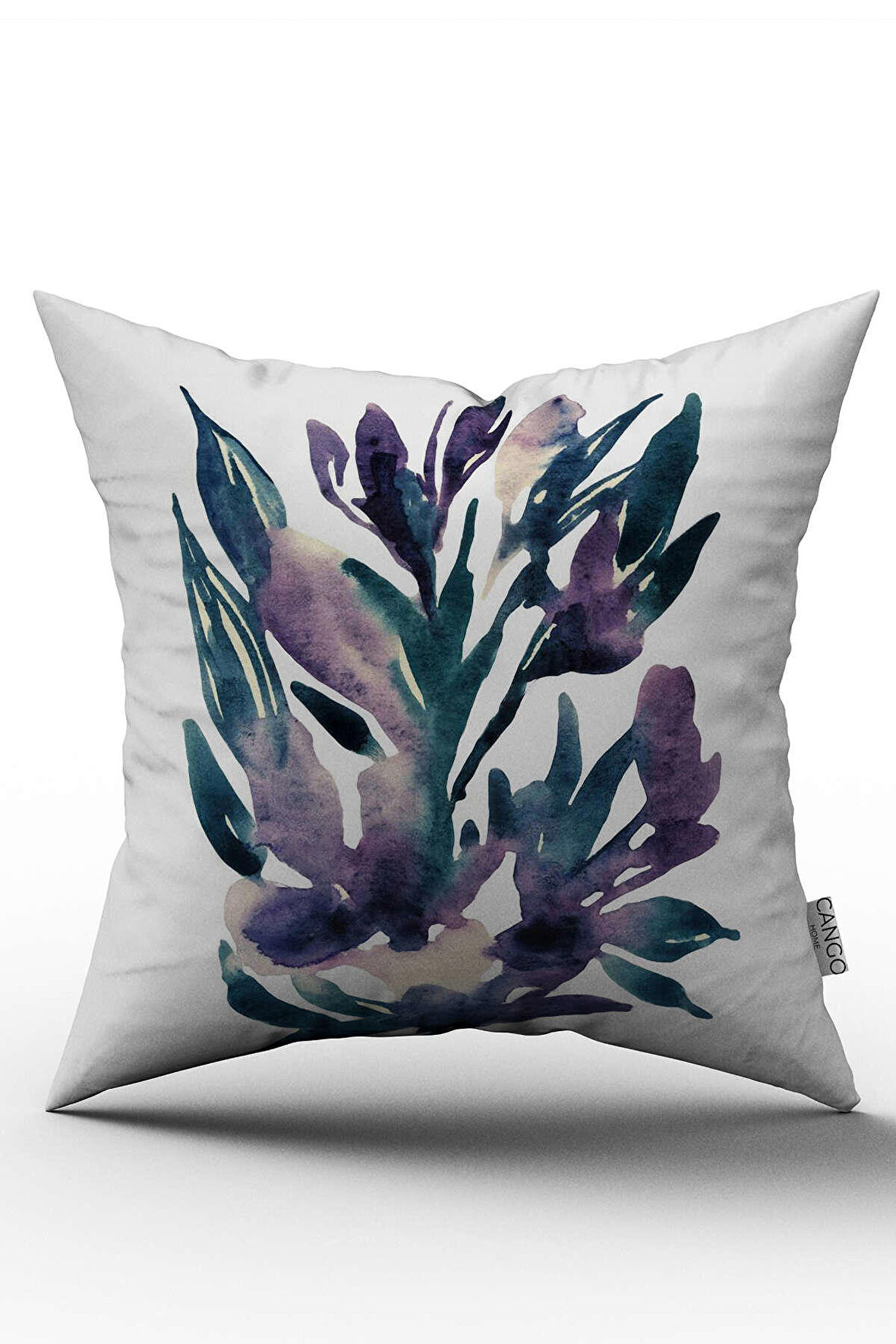 Çift Taraflı Beyaz Mor Soyut Çiçekli  Kırlent Yastık Kılıfı - CGH235-CT