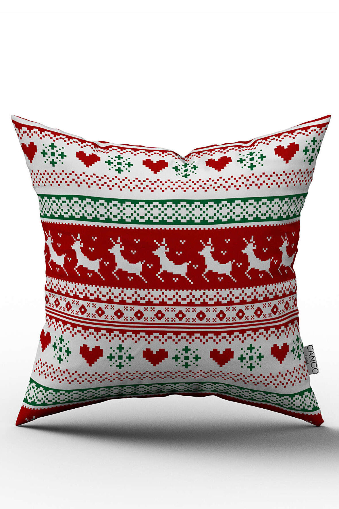 Çift Taraflı Kırmızı Yılbaşı  Temalı Kırlent Yastık Kılıfı - CGH224-CT