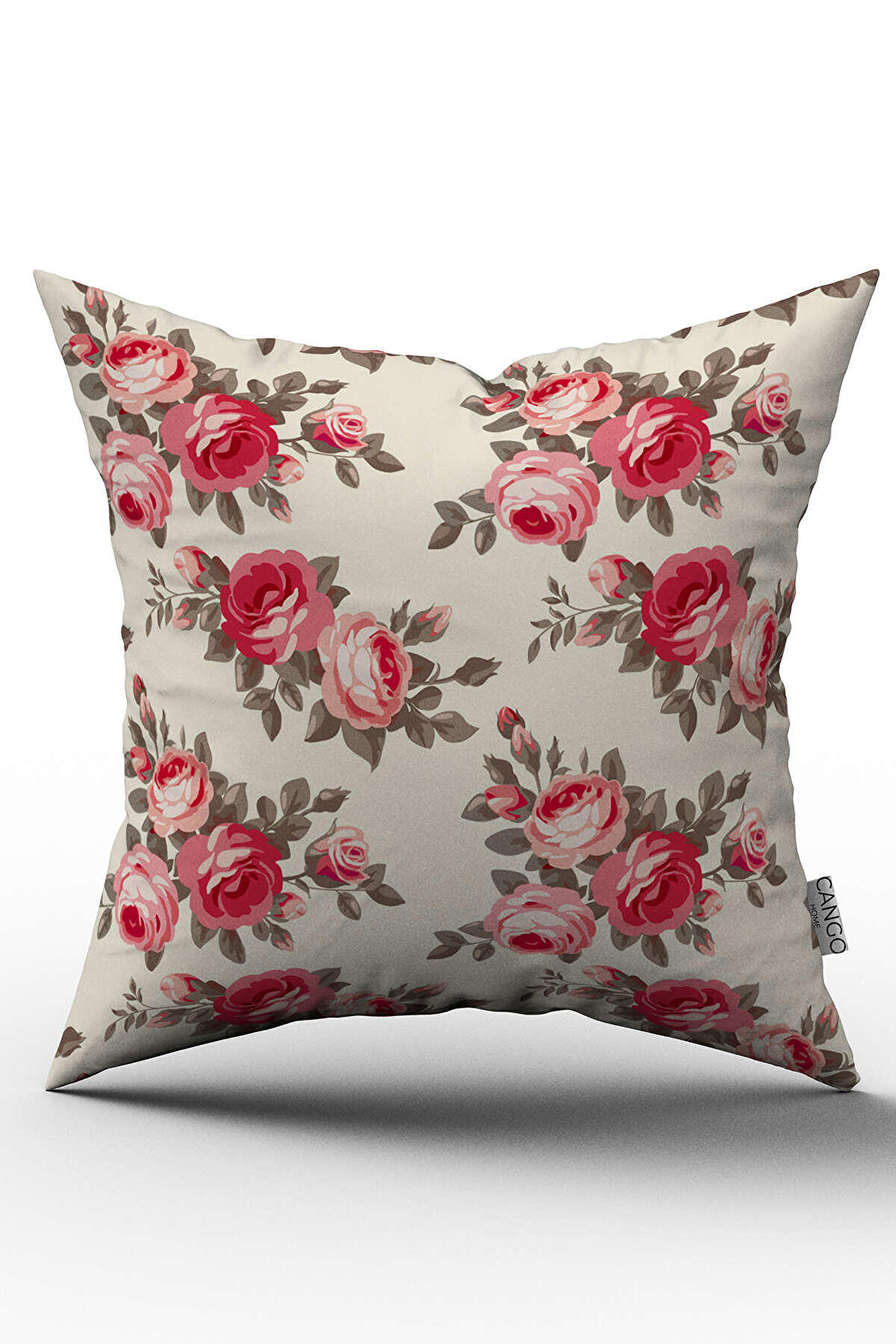 Çift Taraflı Pembe Bej Çiçekli Kırlent Yastık Kılıfı - CGH201-CT