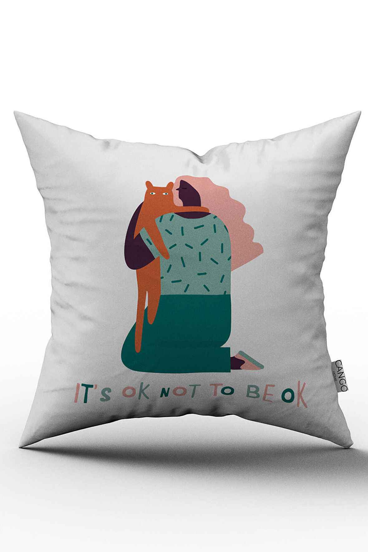 Çift Taraflı Beyaz Yeşil Modern Figürlü Kırlent Yastık Kılıfı - CGH174-CT