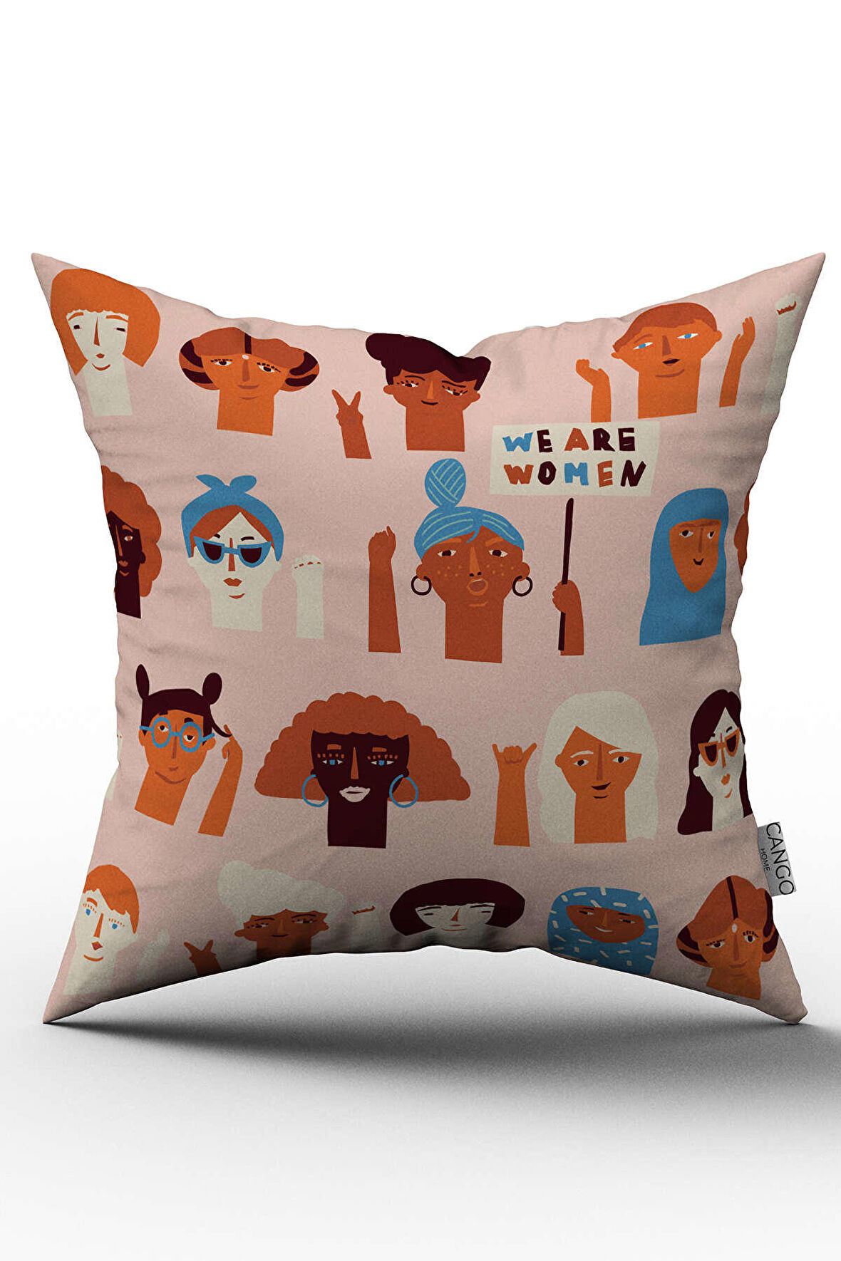 Çift Taraflı Beyaz Pembe Modern Figürlü Kırlent Yastık Kılıfı - CGH164-CT