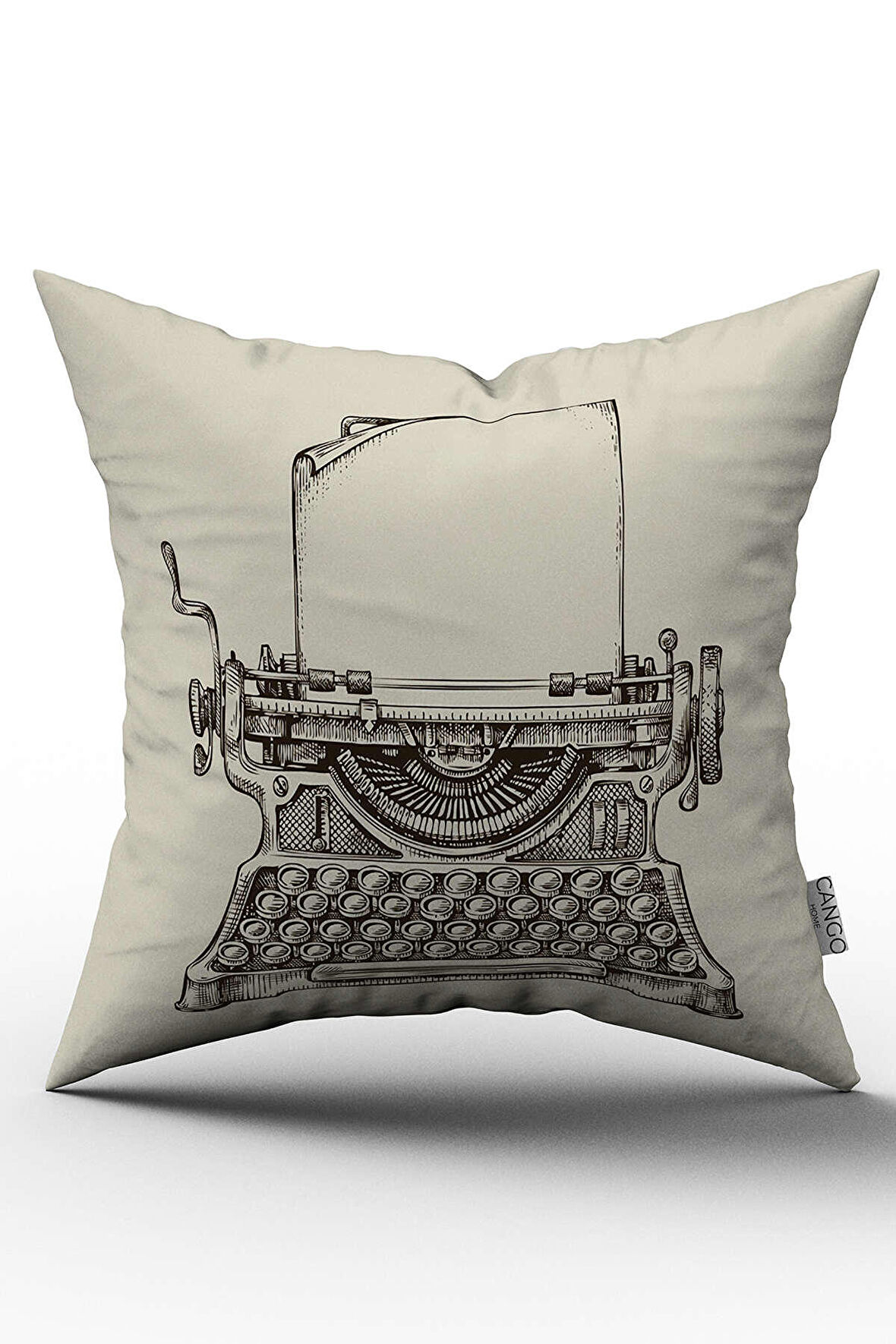 Çift Taraflı Krem Kahverengi Vintage Daktilo Desenli Kırlent Yastık Kılıfı - CGH136-CT
