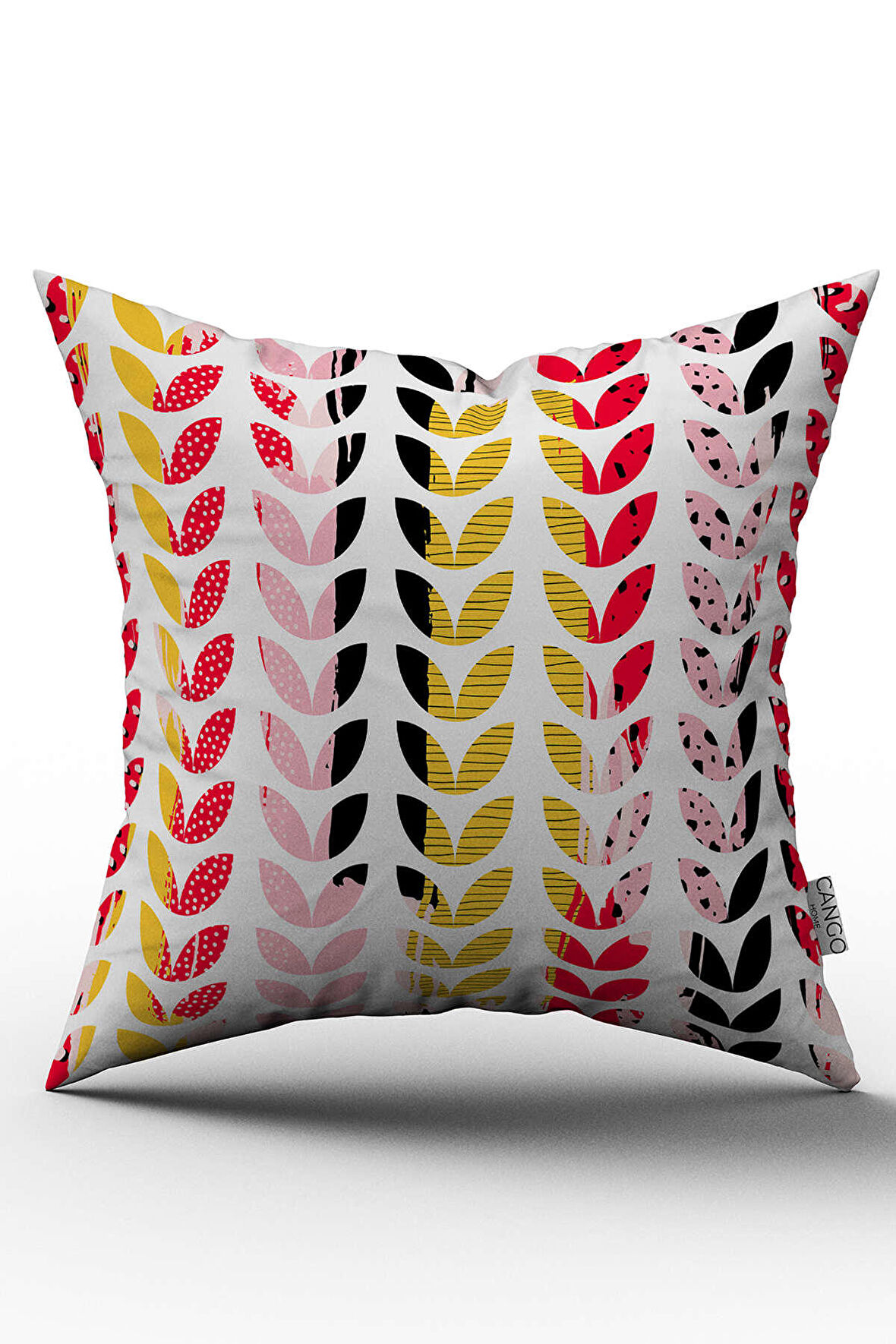 Çift Taraflı Kırmızı Beyaz Yaprak Desenli Kırlent Yastık Kılıfı - CGH127-CT