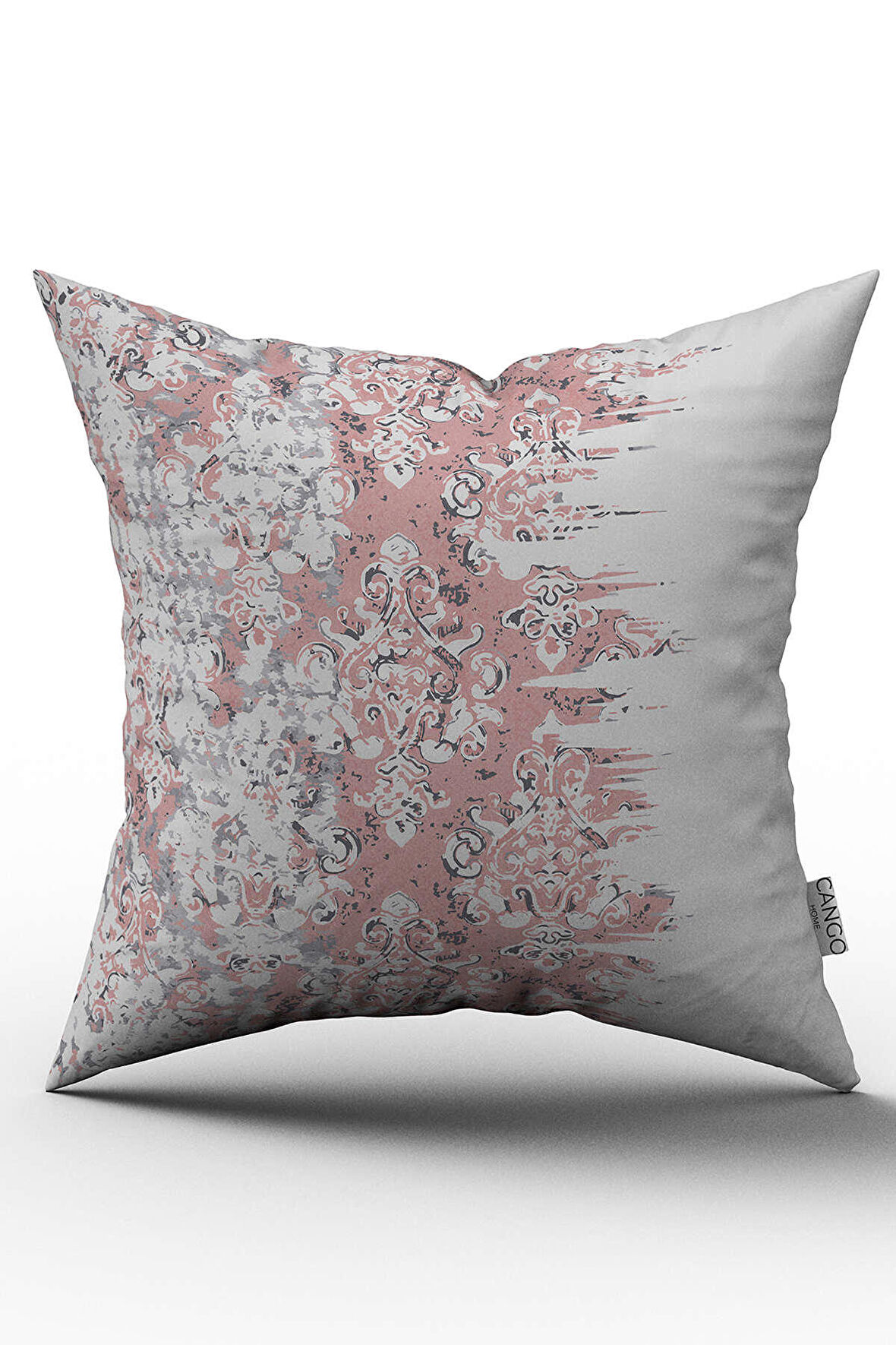 Çift Taraflı Pembe Beyaz Damask Etnik Desenli Kırlent Yastık Kılıfı - CGH121-CT