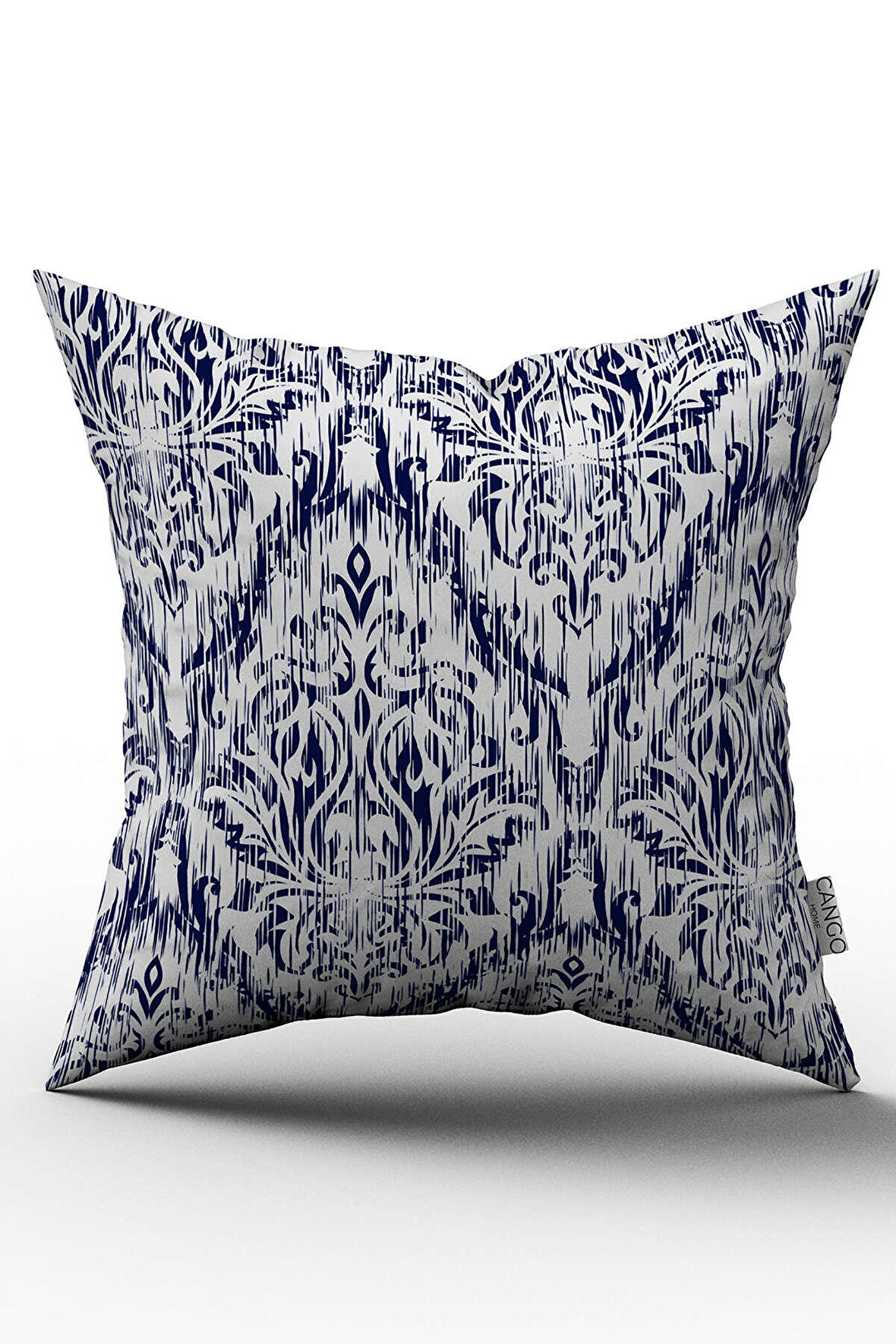 Çift Taraflı Lacivert Beyaz Damask Desenli Kırlent Yastık Kılıfı - CGH089-CT