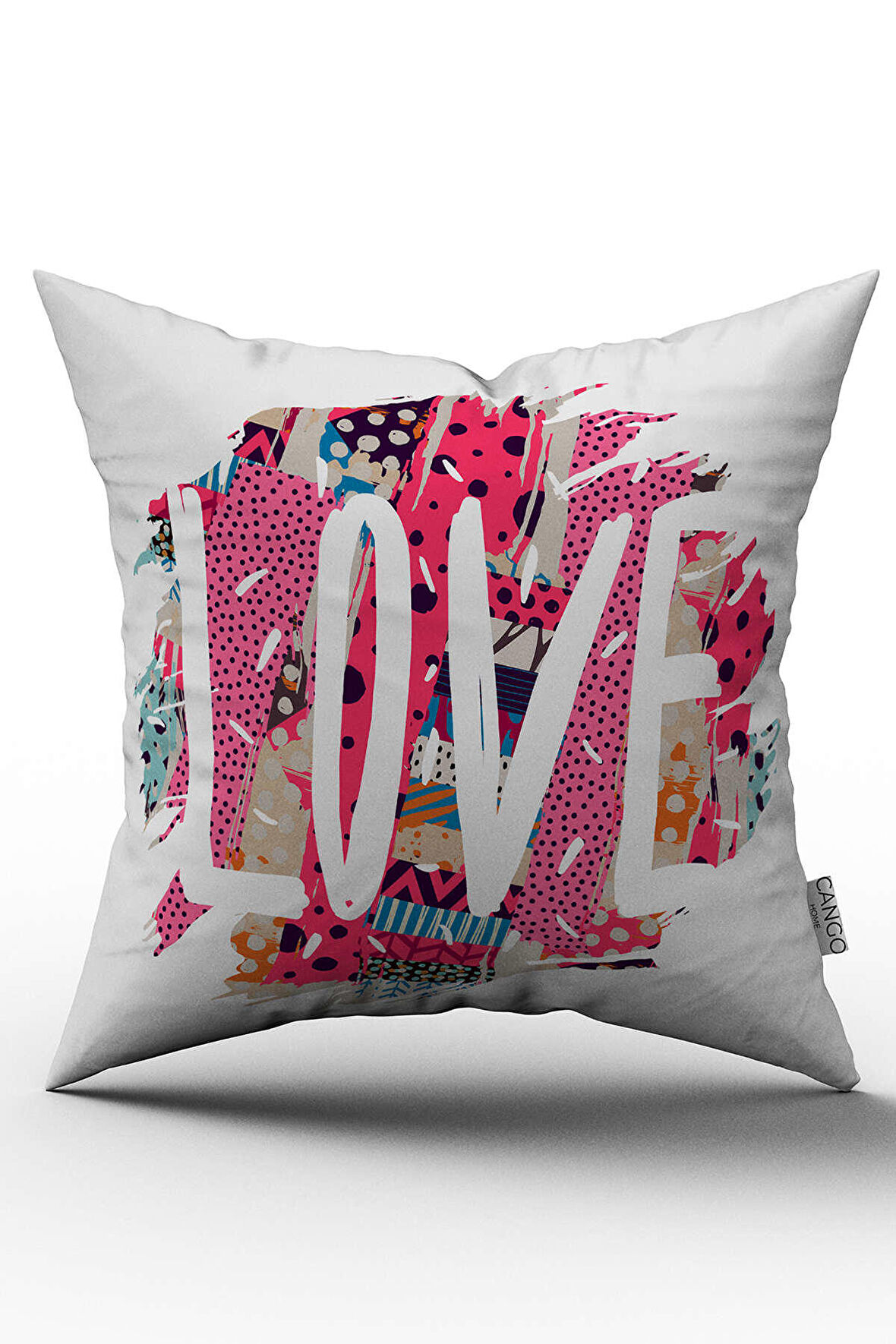 Çift Taraflı Beyaz Love Yazılı Kırlent Yastık Kılıfı - CGH077-CT