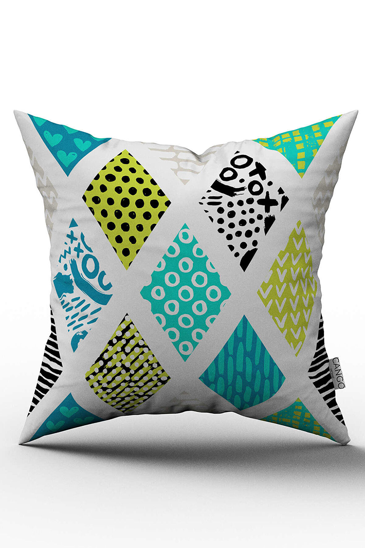 Çift Taraflı Mavi Yeşil Modern Geometrik Desenli Kırlent Yastık Kılıfı - CGH065-CT