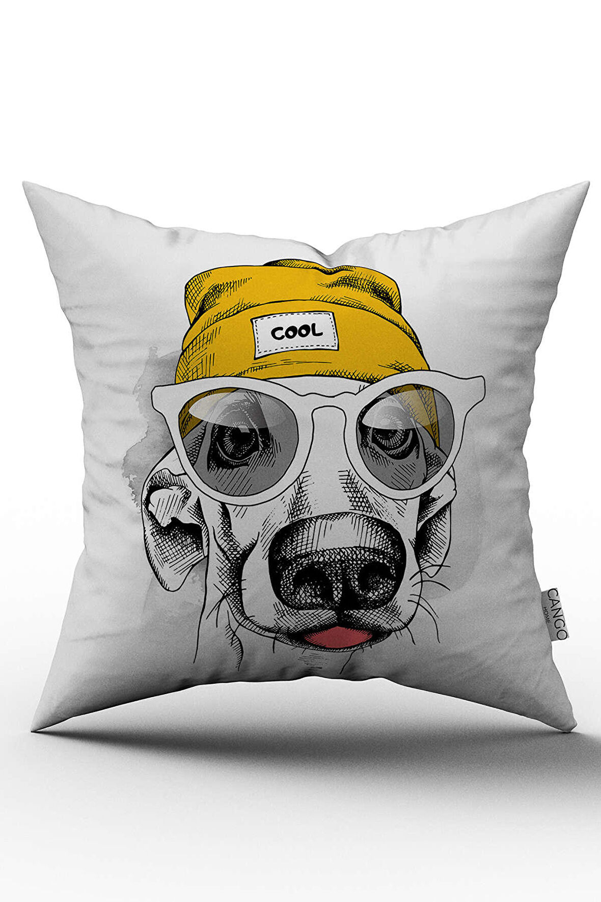 Çift Taraflı Beyaz Sarı Köpek Şapkalı Kırlent Yastık Kılıfı - CGH045-CT
