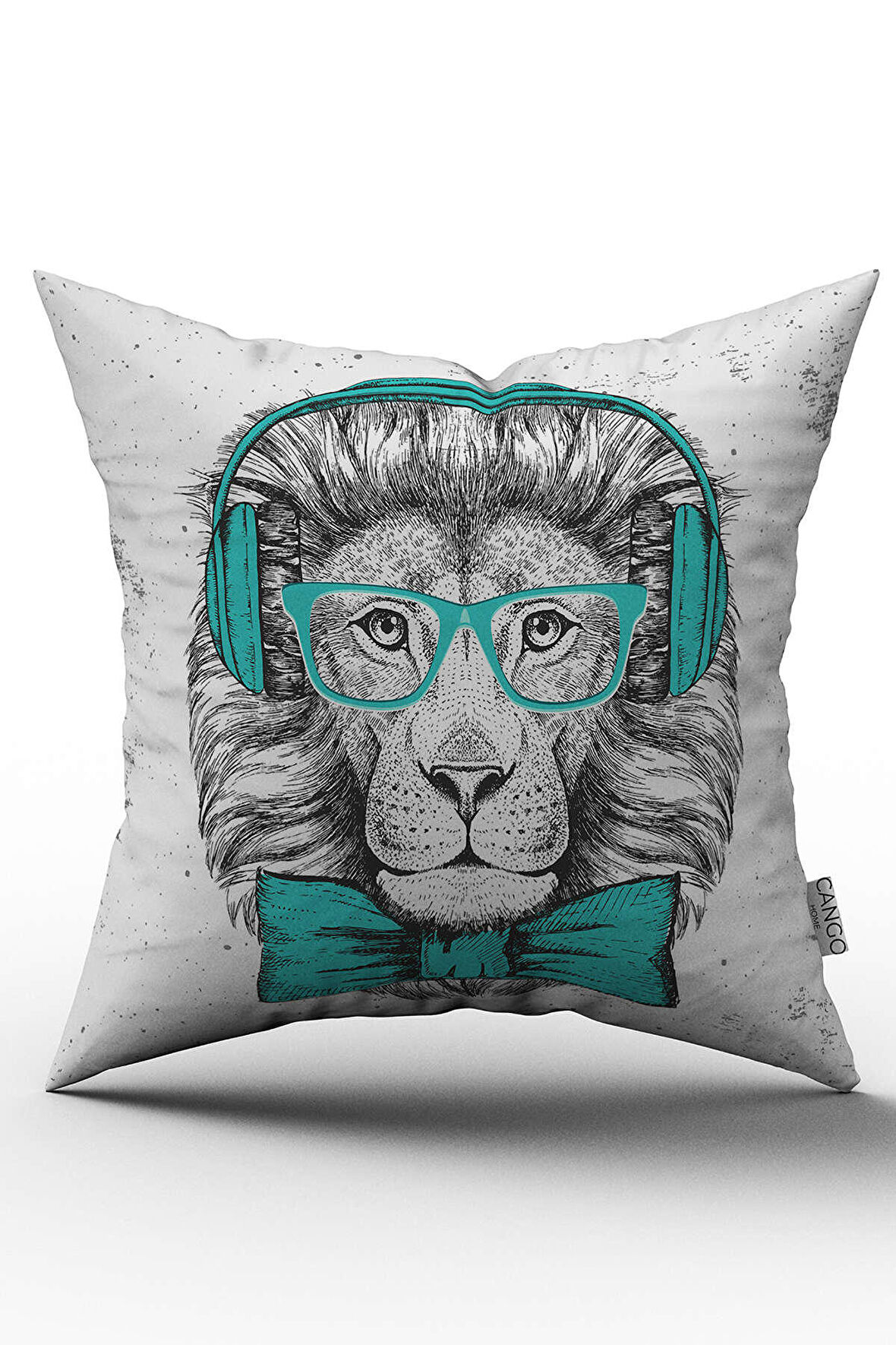 Çift Taraflı Beyaz Turkuaz Gözlüklü Aslan Kırlent Yastık Kılıfı - CGH040-CT