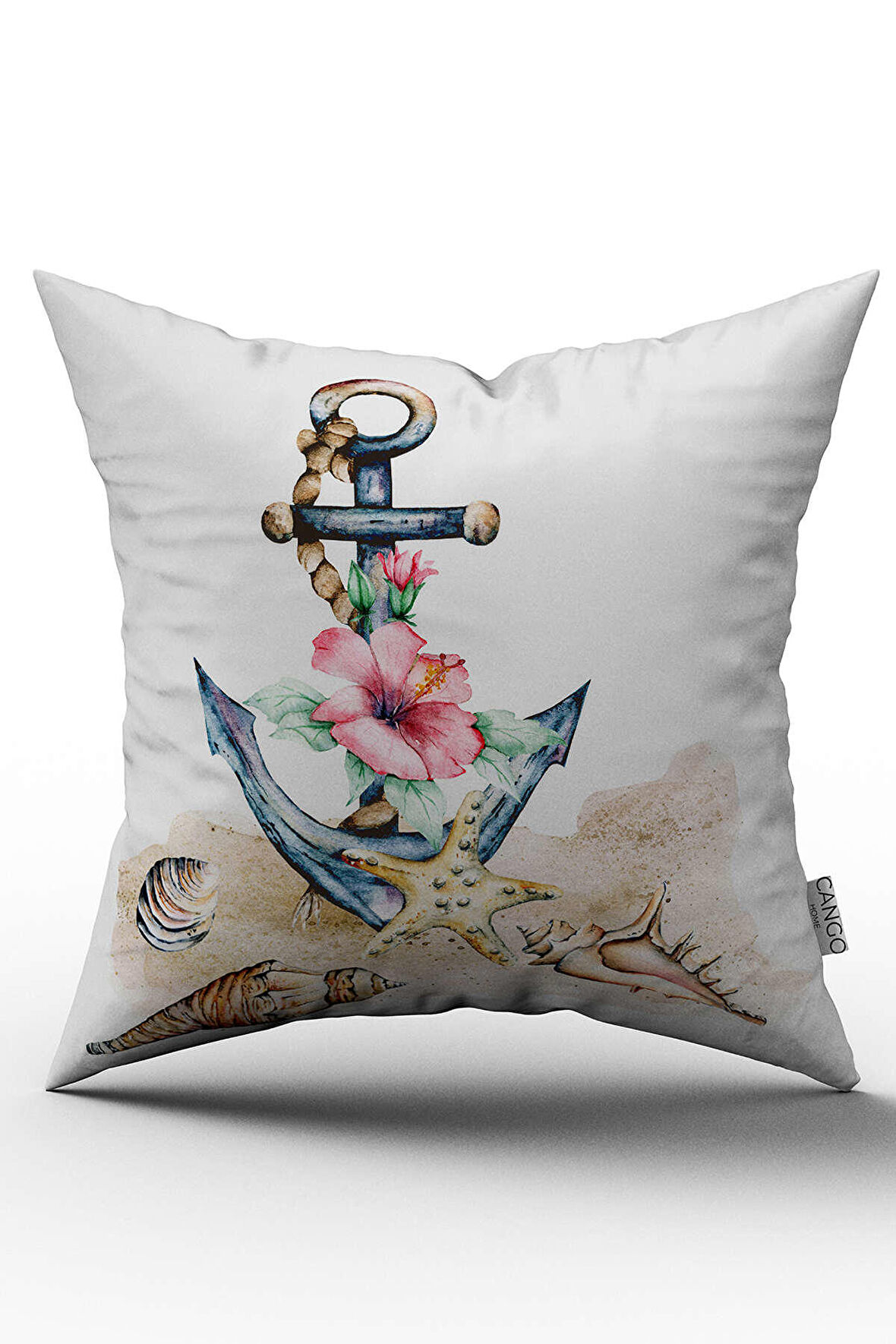 Çift Taraflı Pembe Beyaz Çapa Deniz Kabuğu Çiçekli Kırlent Yastık Kılıfı - CGH032-CT