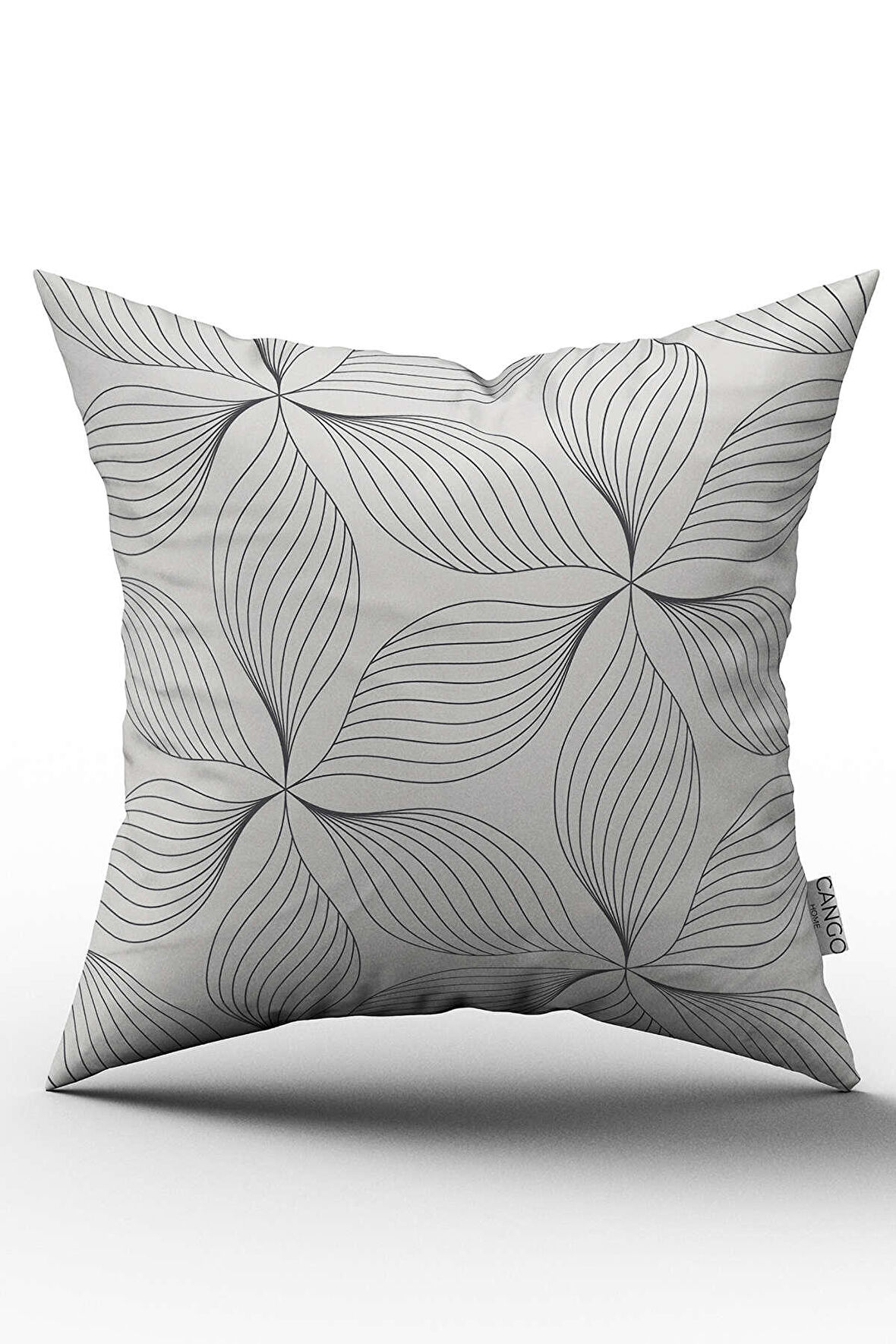 Çift Taraflı Beyaz Siyah Dekoratif Çiçek Desenli Kırlent Yastık Kılıfı - CGH029-CT