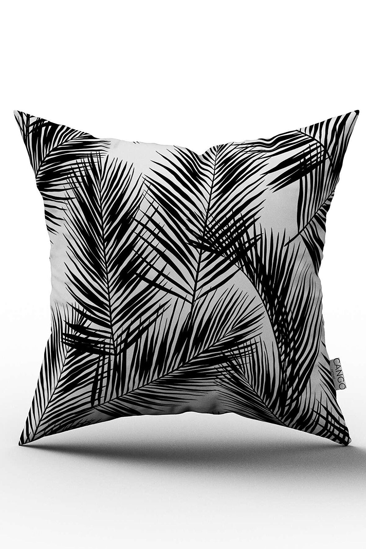 Çift Taraflı Beyaz Siyah Tropikal Yaprak Desenli Kırlent Yastık Kılıfı - CGH027-CT