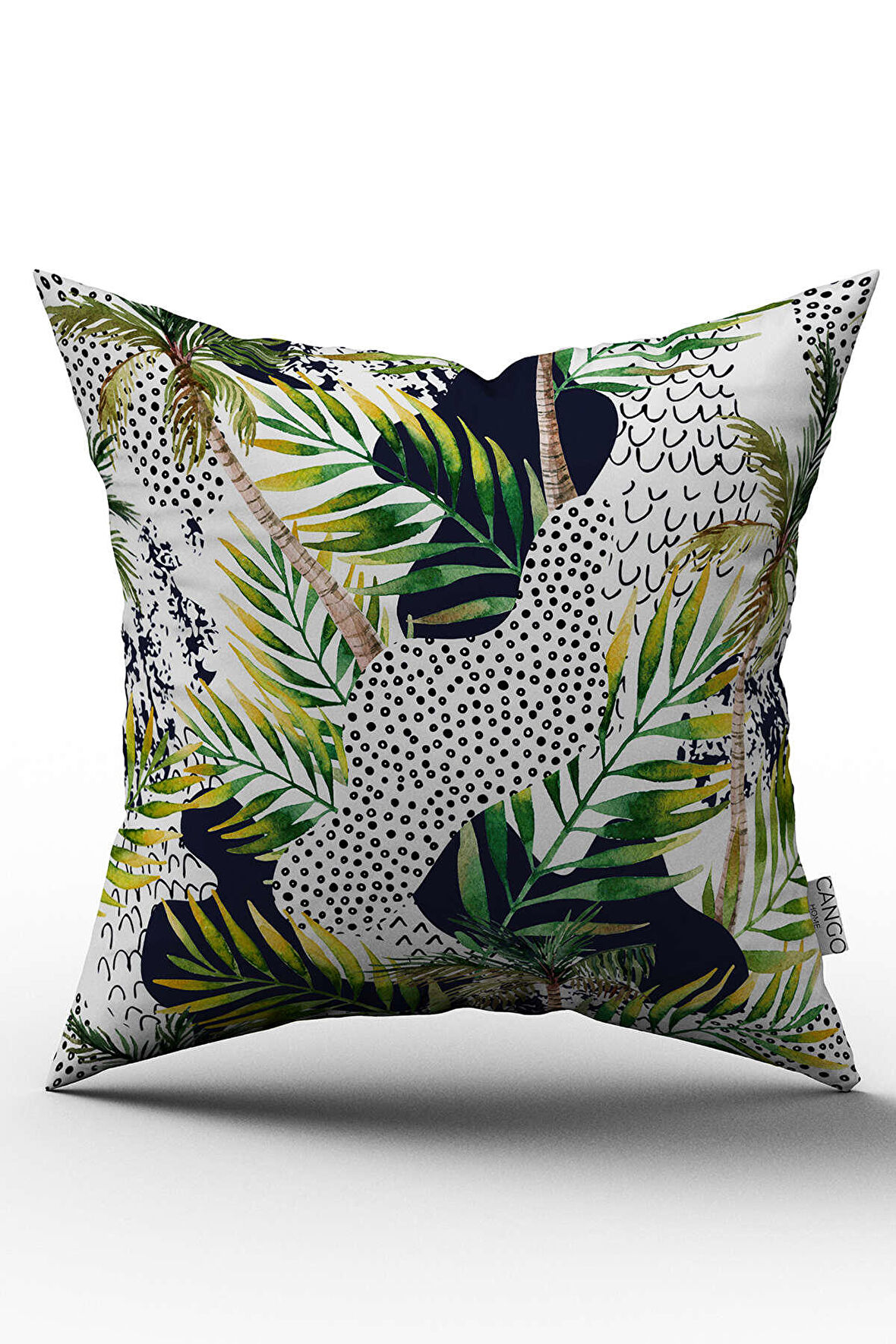 Çift Taraflı Beyaz Yeşil Tropikal Yaprak Desenli Kırlent Yastık Kılıfı - CGH026-CT