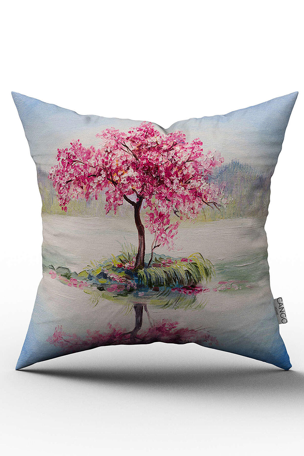 Çift Taraflı Pembe Ağaçlı Manzara Desenli Kırlent Yastık Kılıfı - CGH023-CT