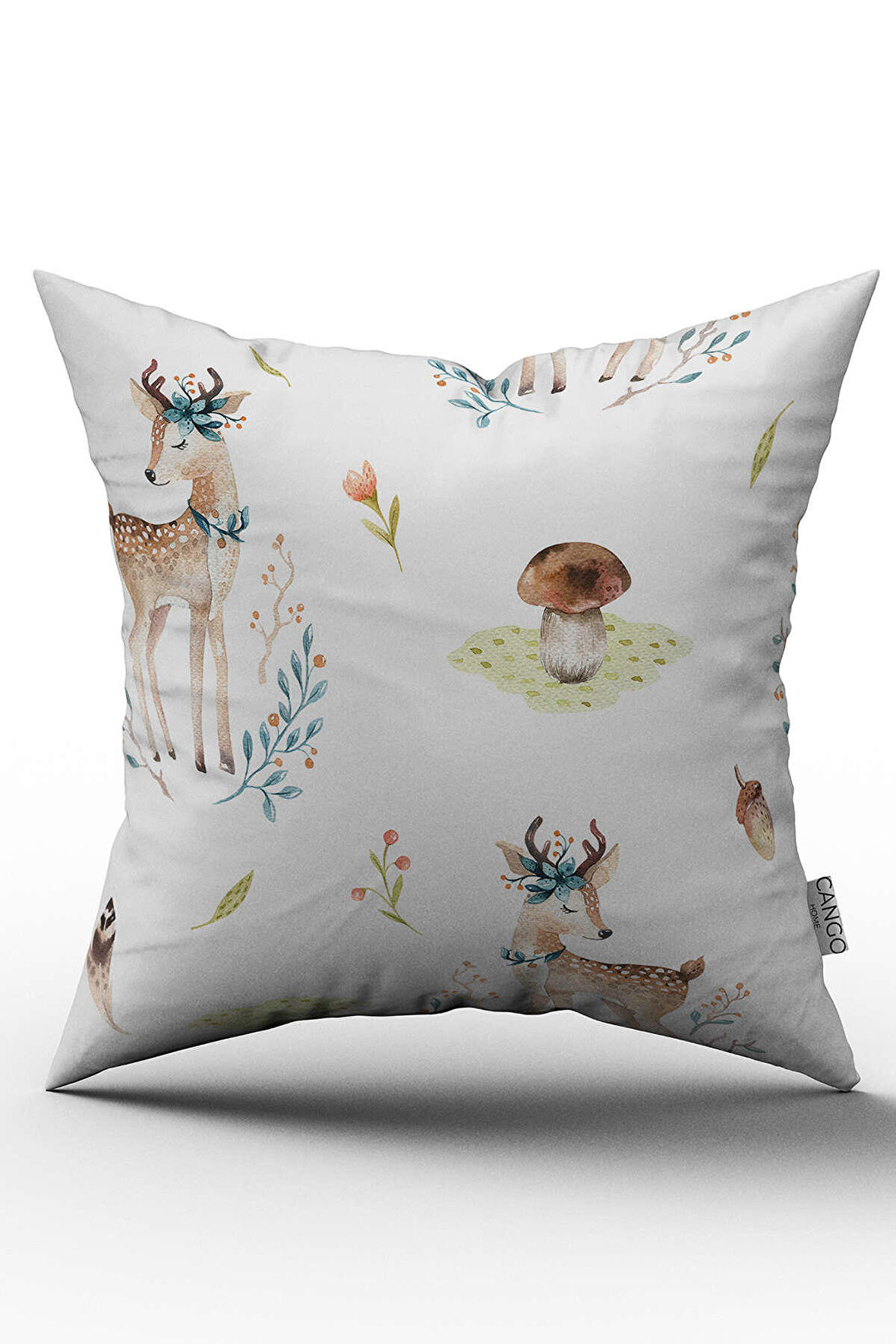 Çift Taraflı Beyaz Yeşil Geyik Desenli Kırlent Yastık Kılıfı - CGH021-CT