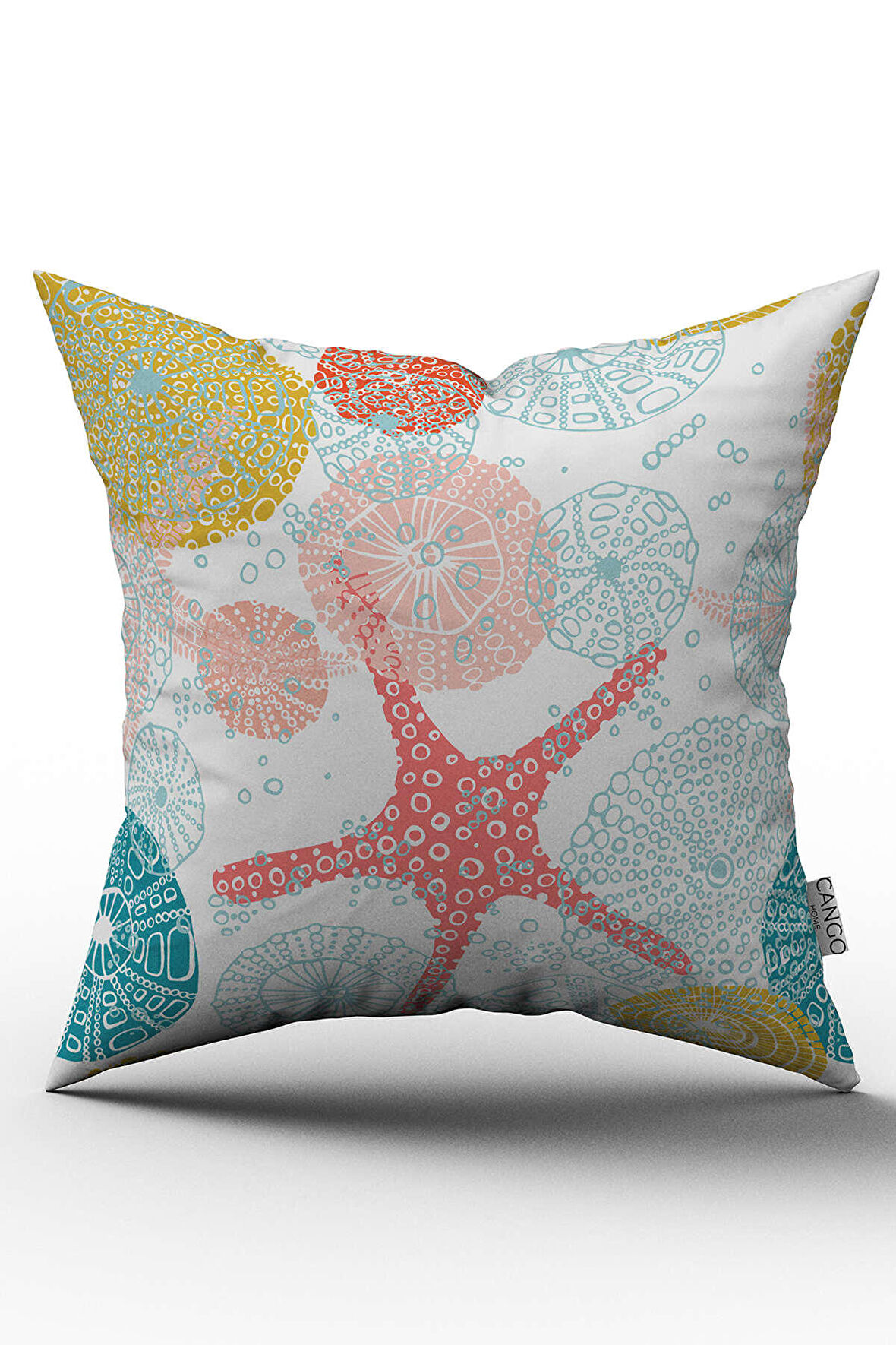 Çift Taraflı Beyaz Turkuaz Sarı Marin Desenli Kırlent Yastık Kılıfı - CGH019-CT