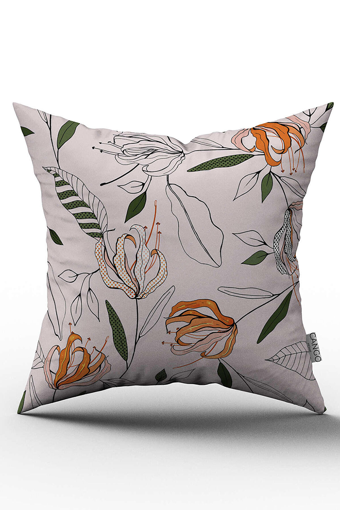 Çift Taraflı Bej Yeşil Çiçek Desenli Kırlent Yastık Kılıfı - CGH017-CT