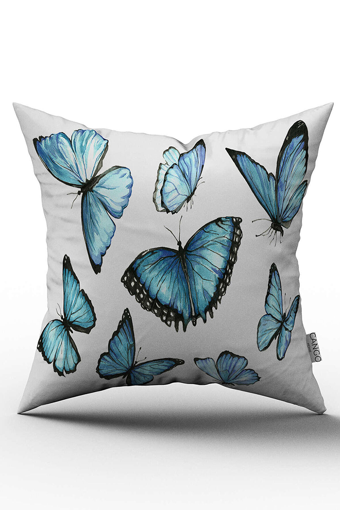 Çift Taraflı Mavi Kelebek Desenli Kırlent Yastık Kılıfı - CGH001-CT