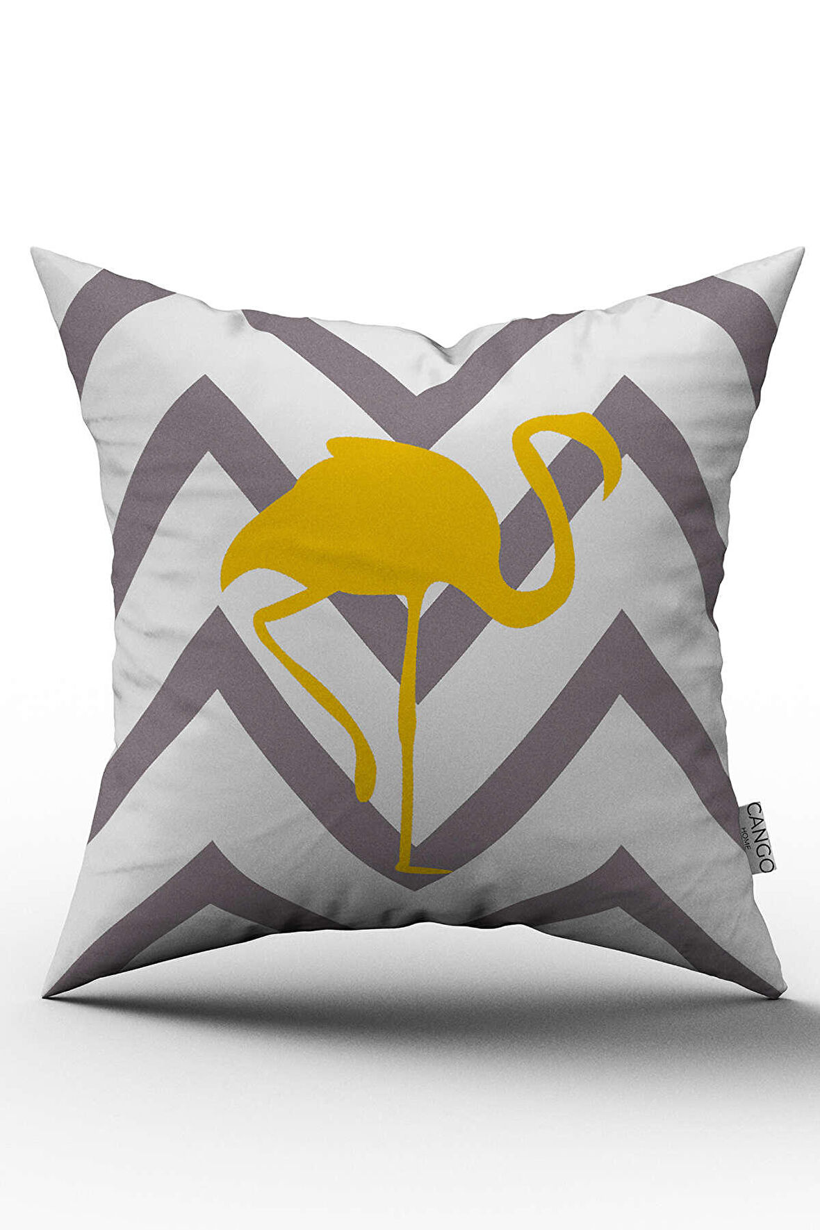 Çift Taraflı Gri Sarı Flamingo Desenli Dijital Baskılı Kırlent Kılıfı - YST02-CT