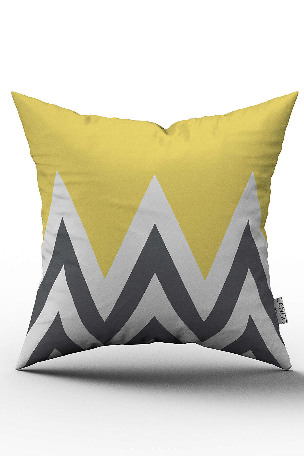 Çift Taraflı Sarı Gri Dekoratif Zigzag Desenli Dijital Baskılı Kırlent Kılıfı - YST12-CT