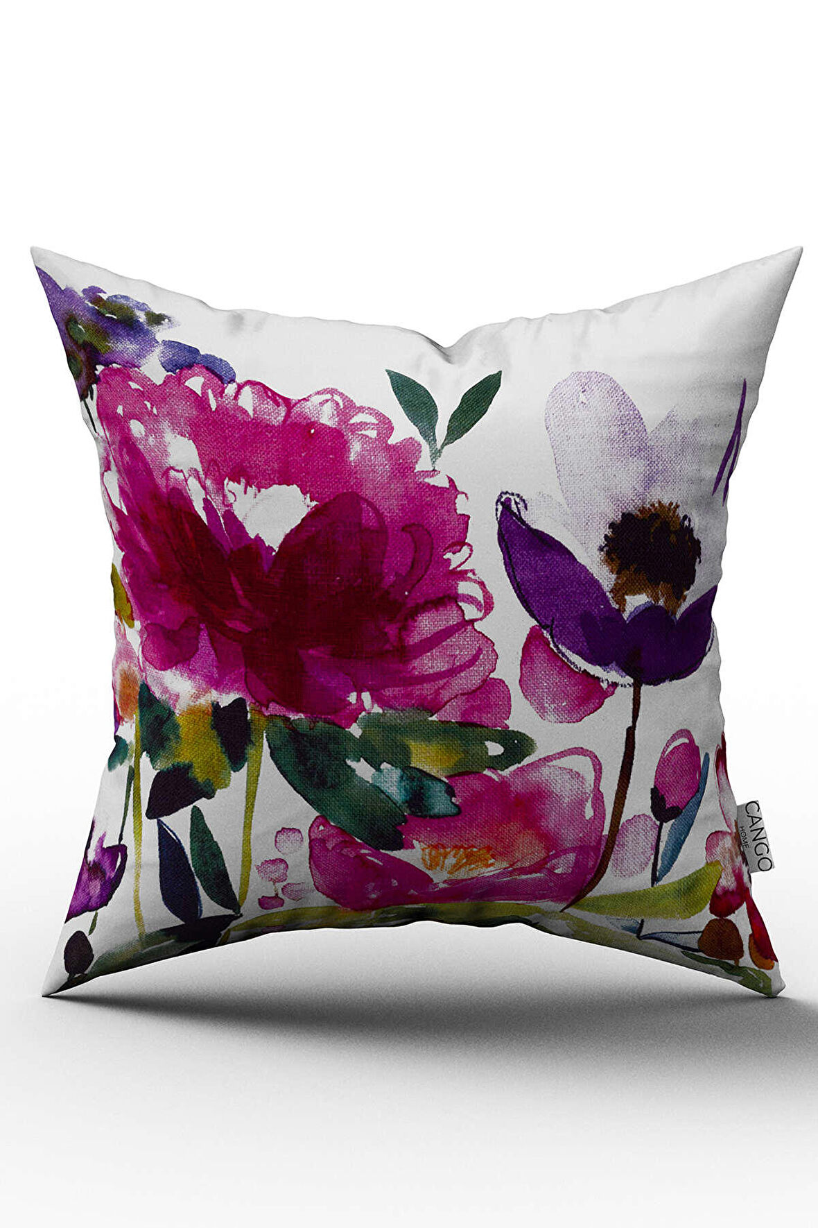 Çift Taraflı Pembe Mor Çiçek Desenli Dijital Baskılı Kırlent Kılıfı - YST16-CT