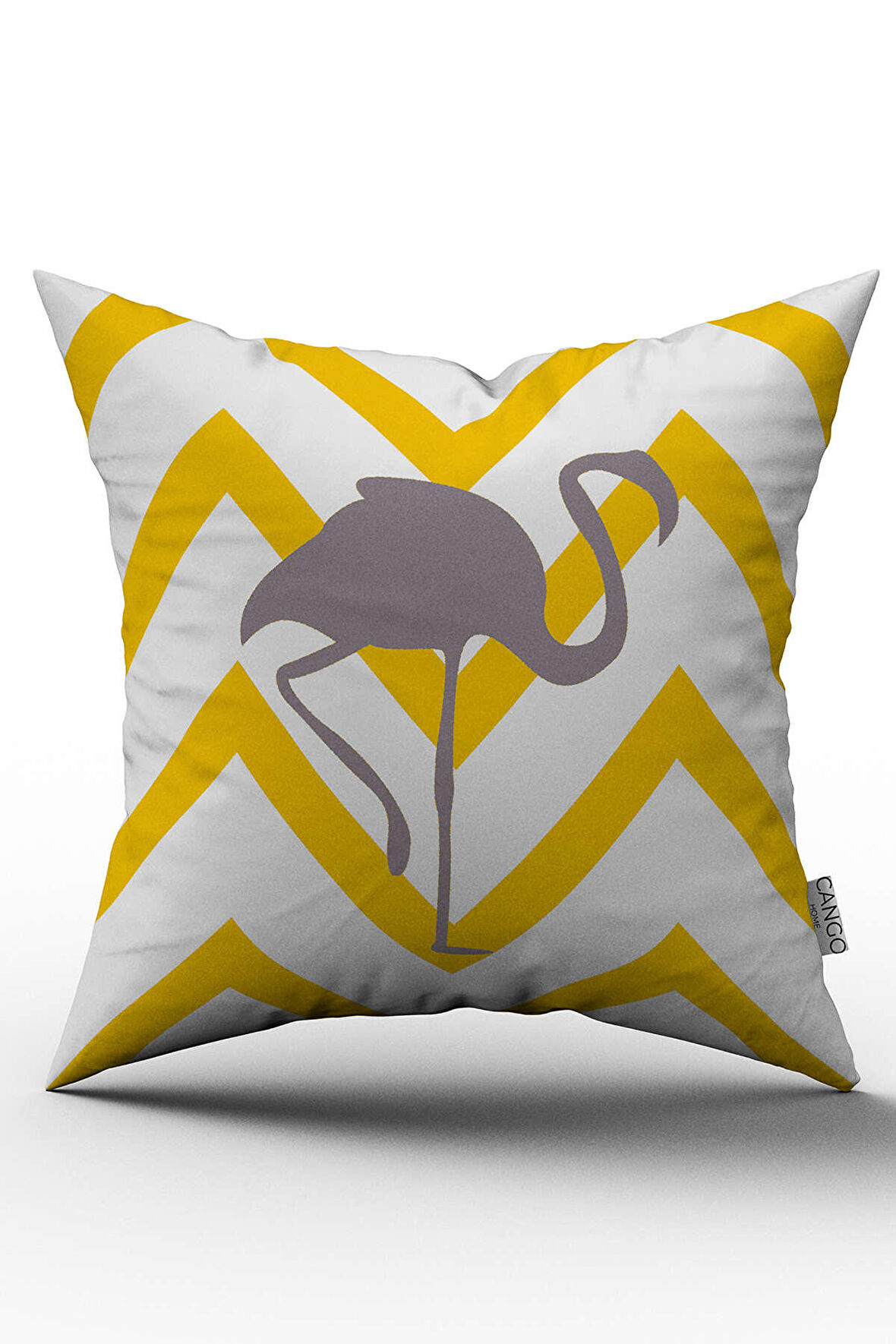 Çift Taraflı Sarı Gri Flamingo Figürlü Dijital Baskılı Kırlent Kılıfı - YST19-CT