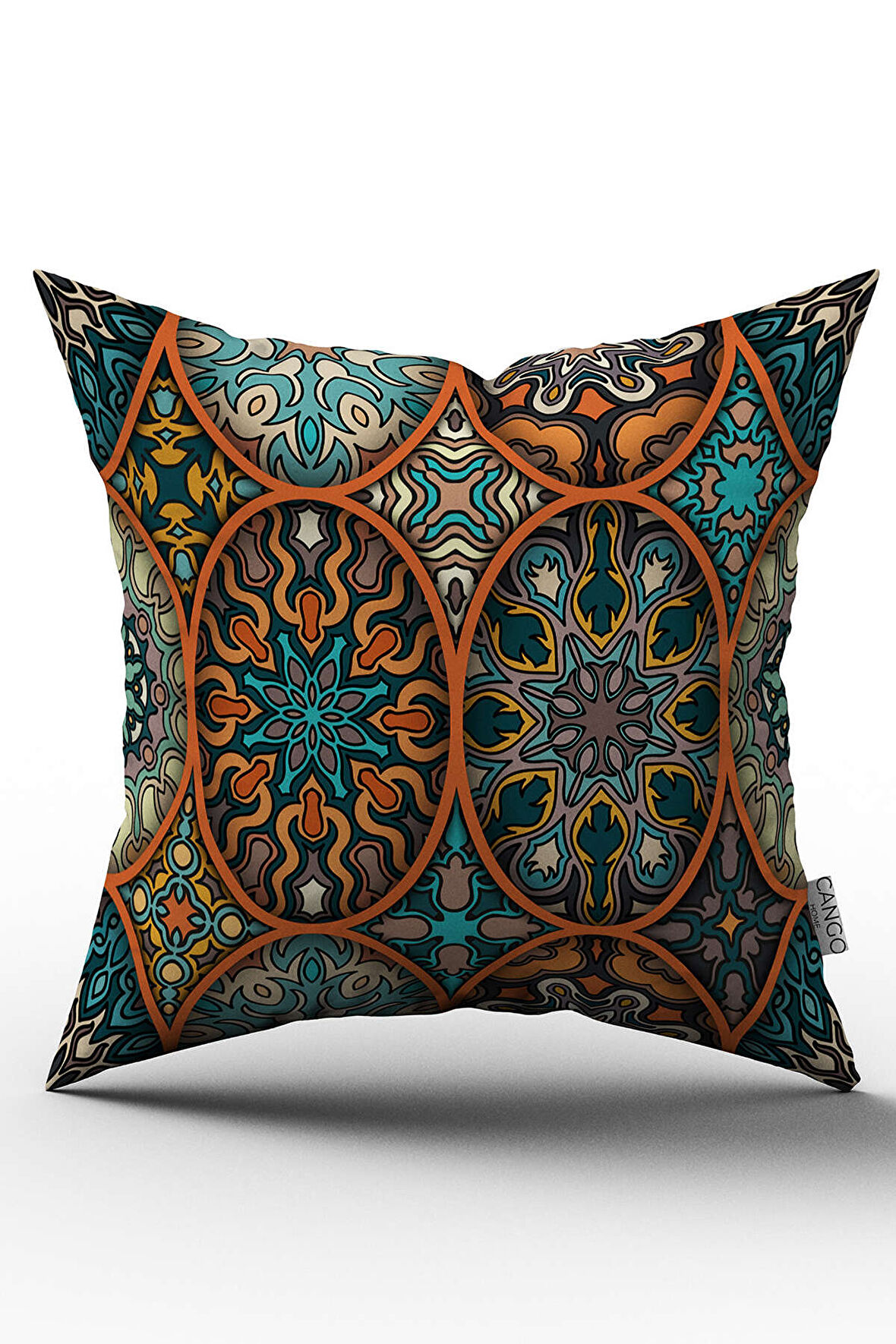 Çift Taraflı Turuncu Retro Vintage Desenli Dijital Baskılı Kırlent Kılıfı - OTYK007-CT