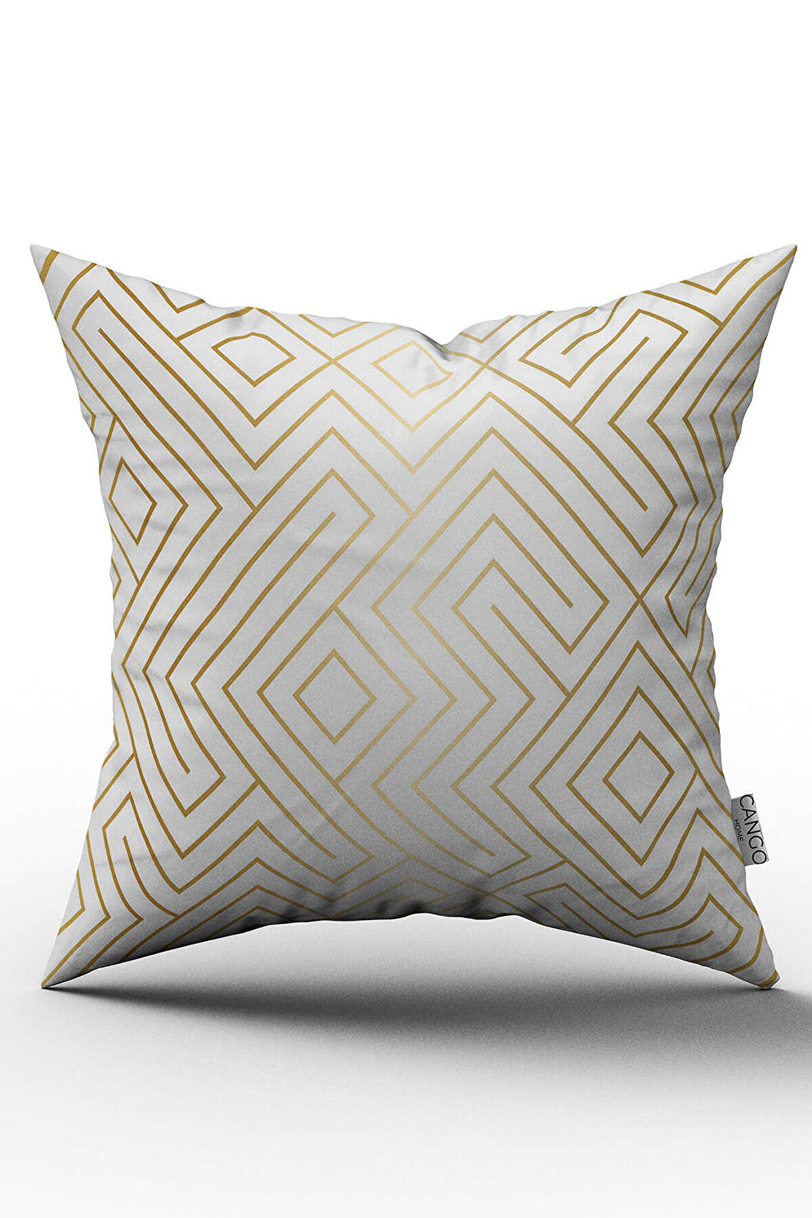 Çift Taraflı Beyaz Sarı Geometrik Desenli Dijital Baskılı Kırlent Kılıfı - OTYK009-CT