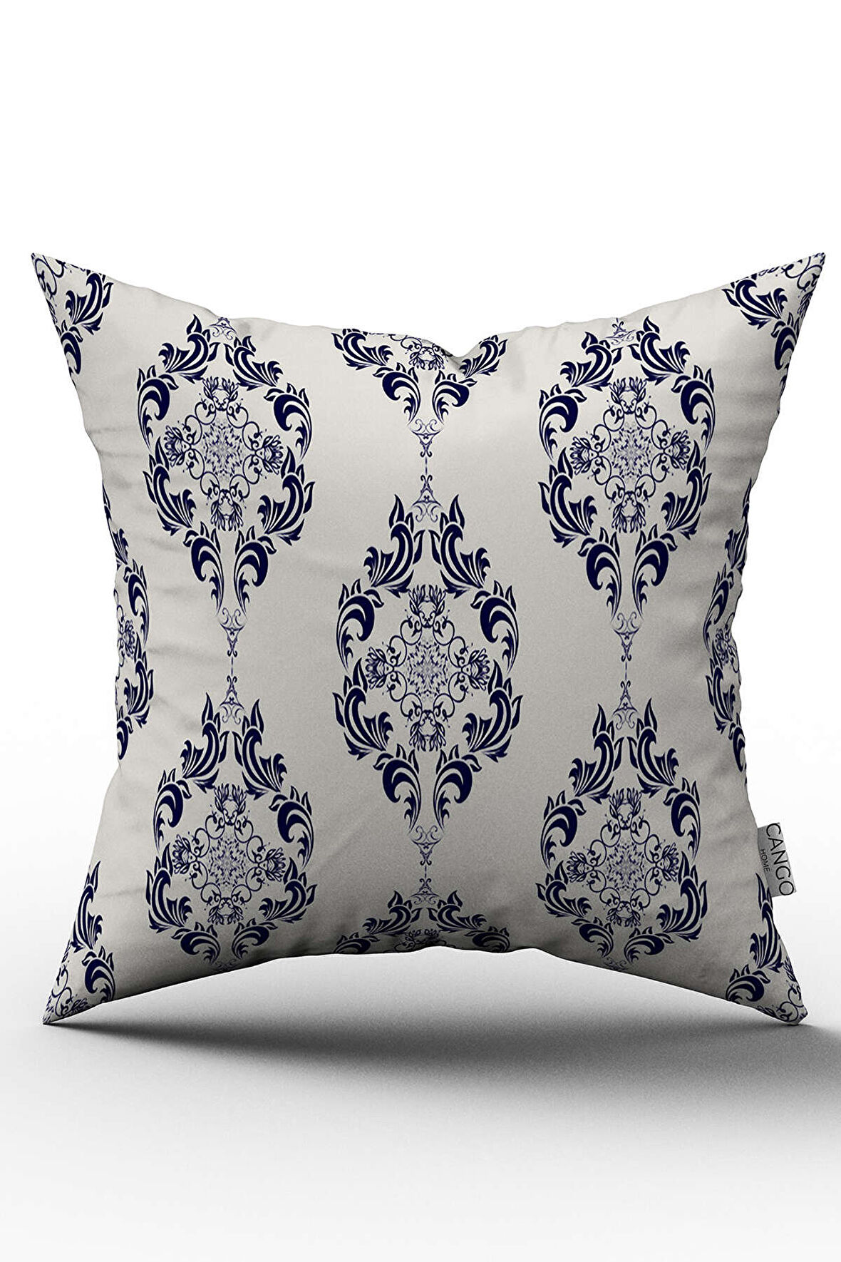 Çift Taraflı Beyaz Lacivert Damask Desenli Dijital Baskılı Kırlent Kılıfı - OTYK013-CT