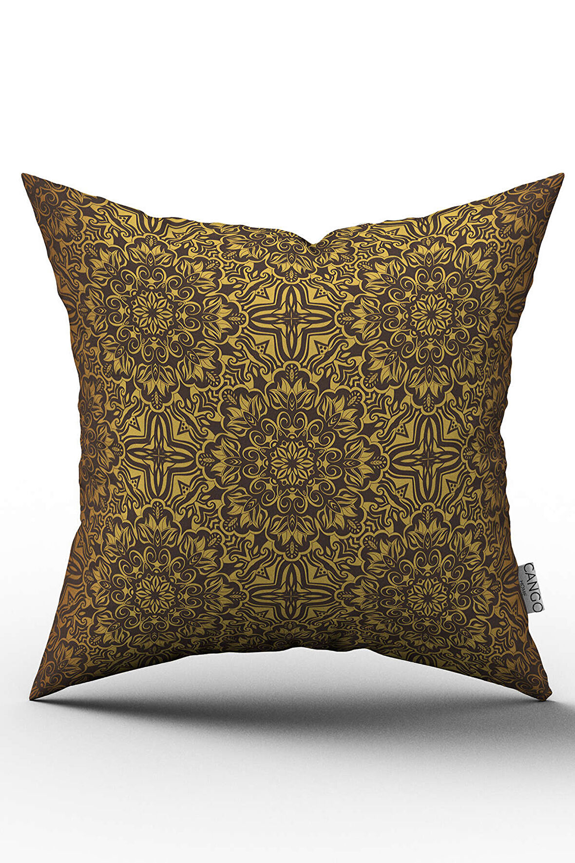 Çift Taraflı Kahverengi Sarı Vintage Desenli Dijital Baskılı Kırlent Kılıfı - OTYK020-CT