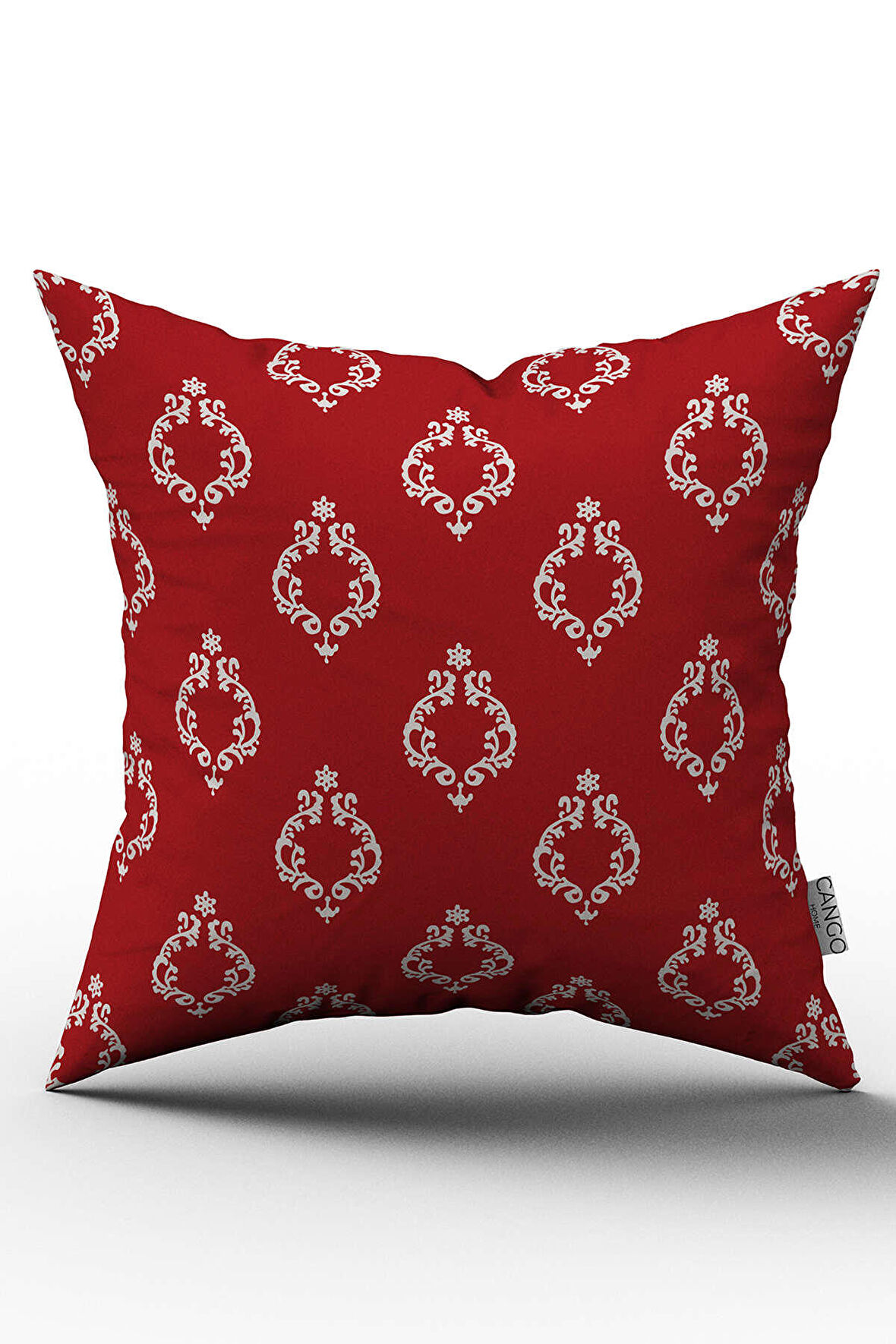 Çift Taraflı Kırmızı Beyaz Damask  Desenli Dijital Baskılı Kırlent Kılıfı - OTYK060-CT