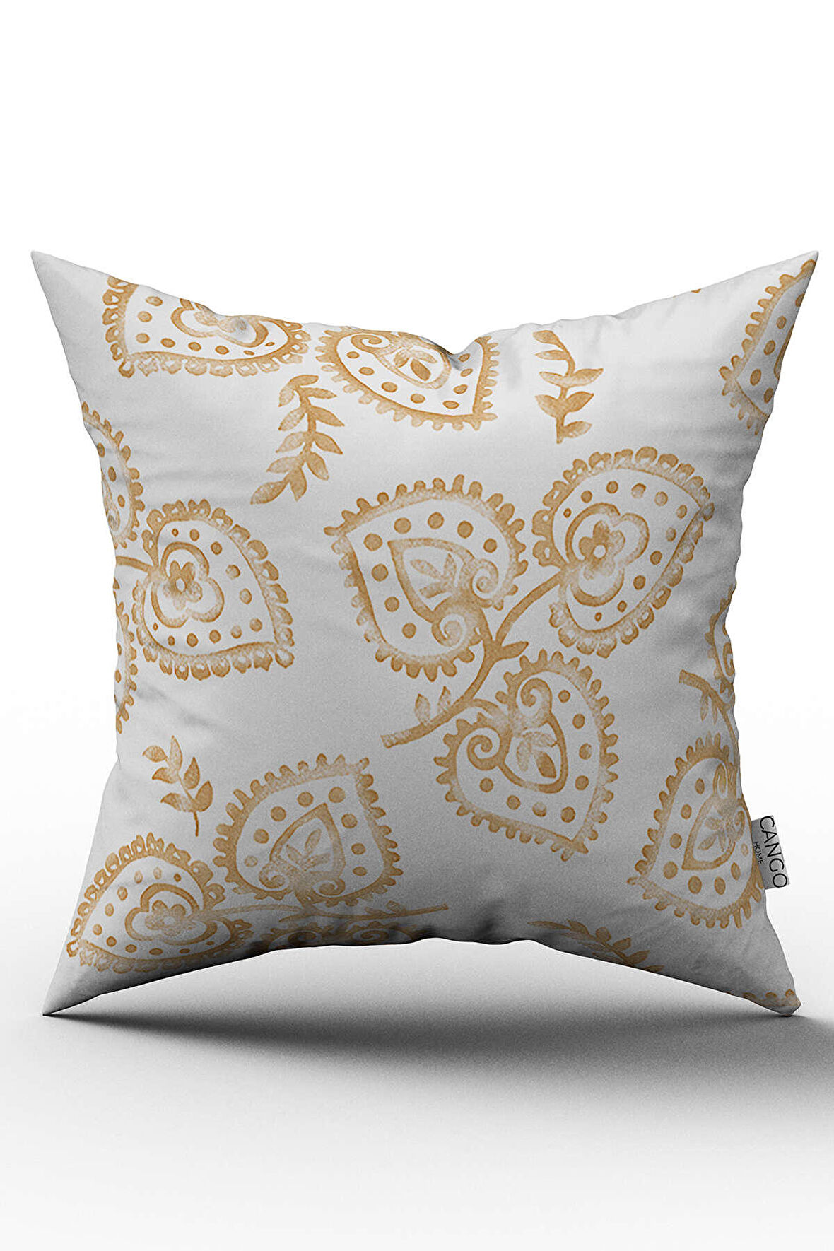 Çift Taraflı Sarı Beyaz Dekoratif Yaprak Desenli Dijital Baskılı Kırlent Kılıfı - OTYK074-CT