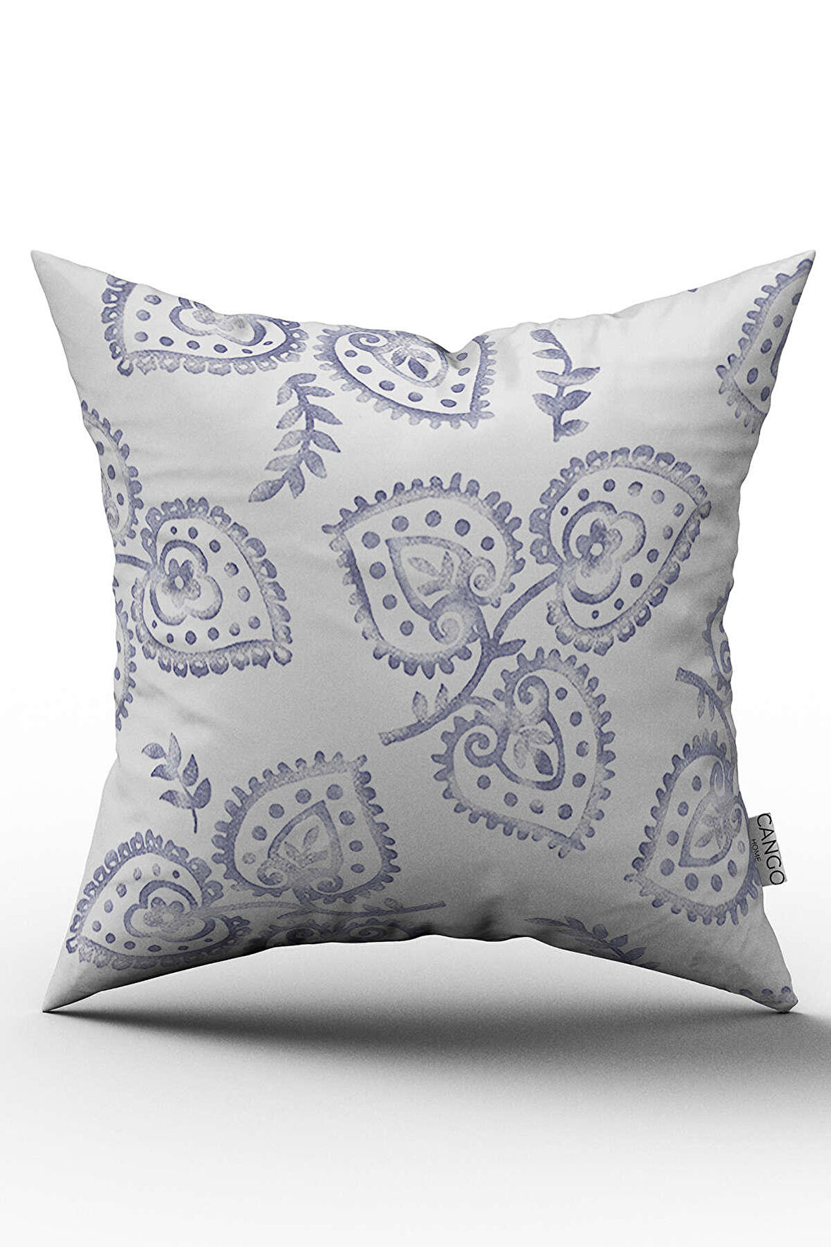 Çift Taraflı Mavi Beyaz Dekoratif Yaprak Desenli Dijital Baskılı Kırlent Kılıfı - OTYK075-CT